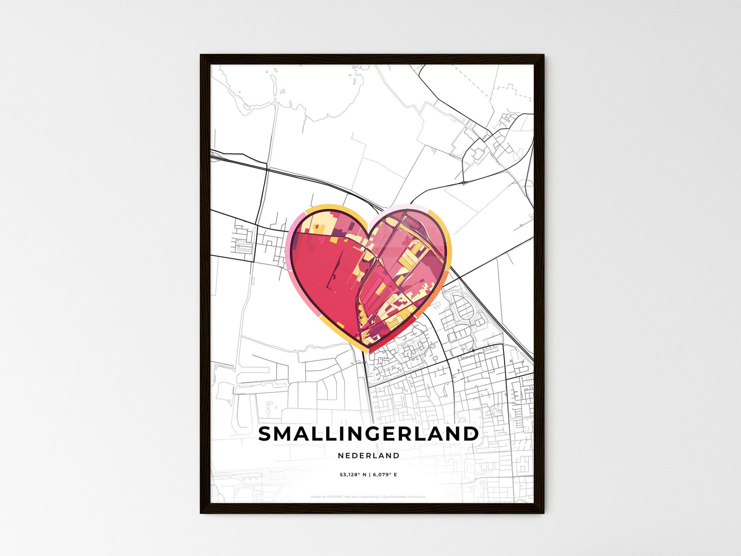 Smallingerland Netherlands wedding art map with heart icon