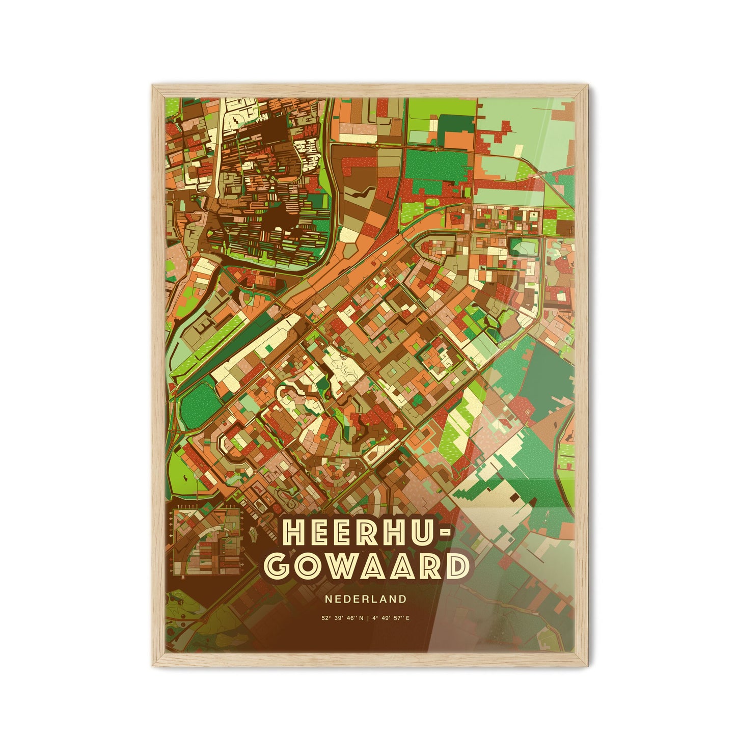 Colorful HEERHUGOWAARD NETHERLANDS Fine Art Map Farmhouse