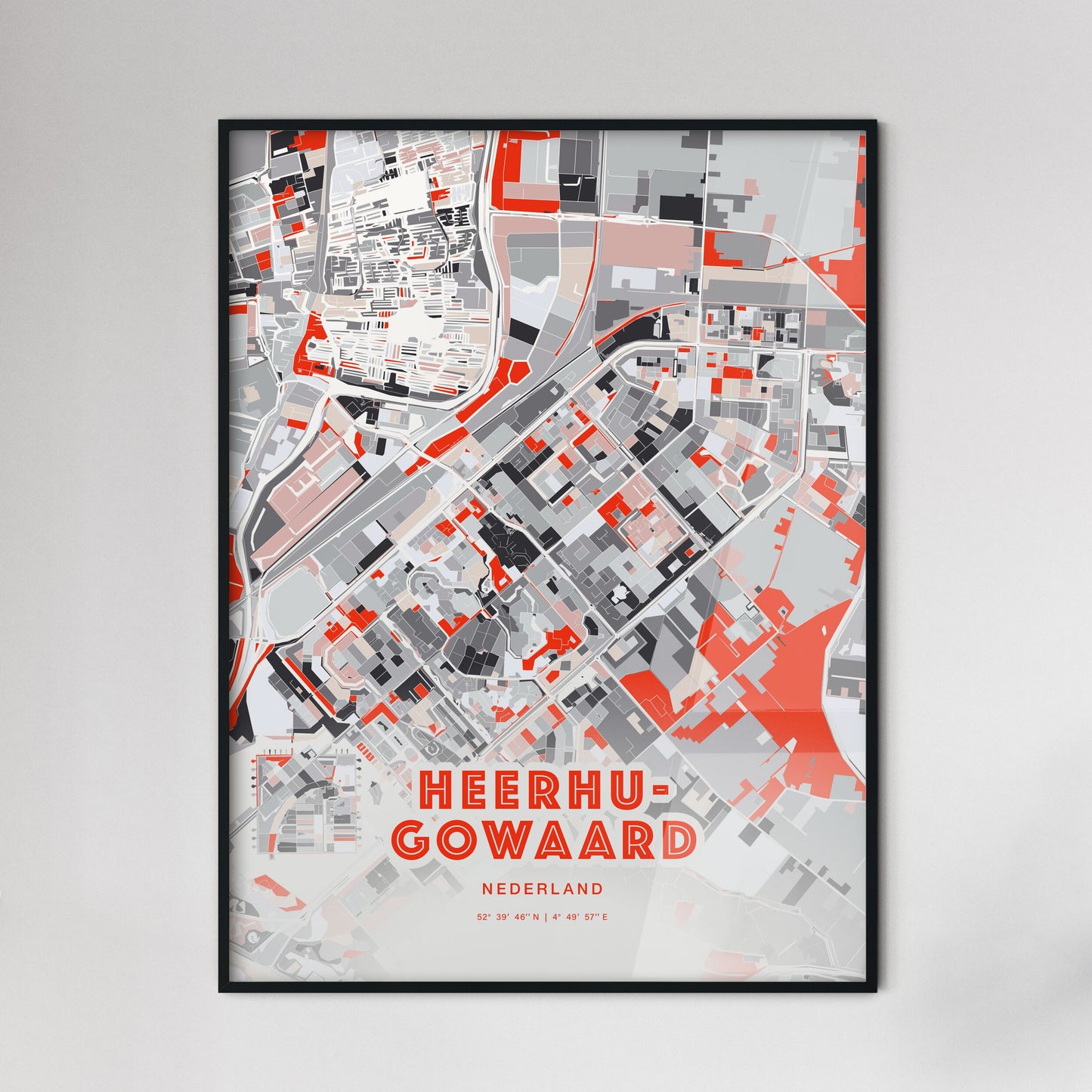 Colorful HEERHUGOWAARD NETHERLANDS Fine Art Map Modern