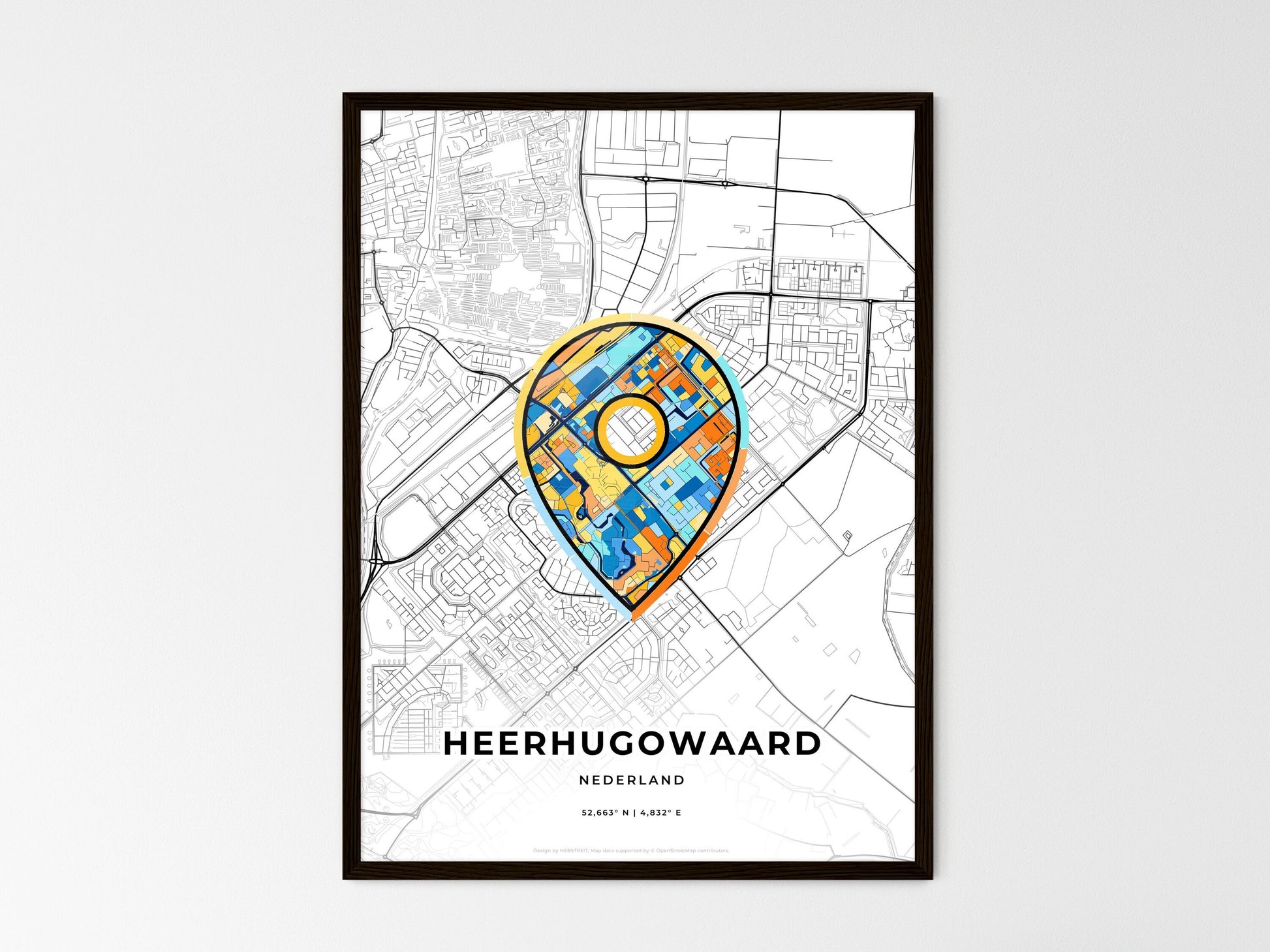 Heerhugowaard Netherlands wedding art map with pointer icon