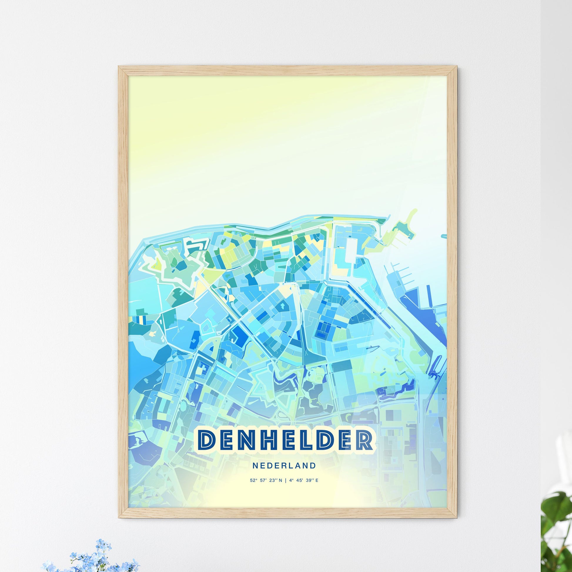 Colorful DEN HELDER NETHERLANDS Fine Art Map Cool Blue