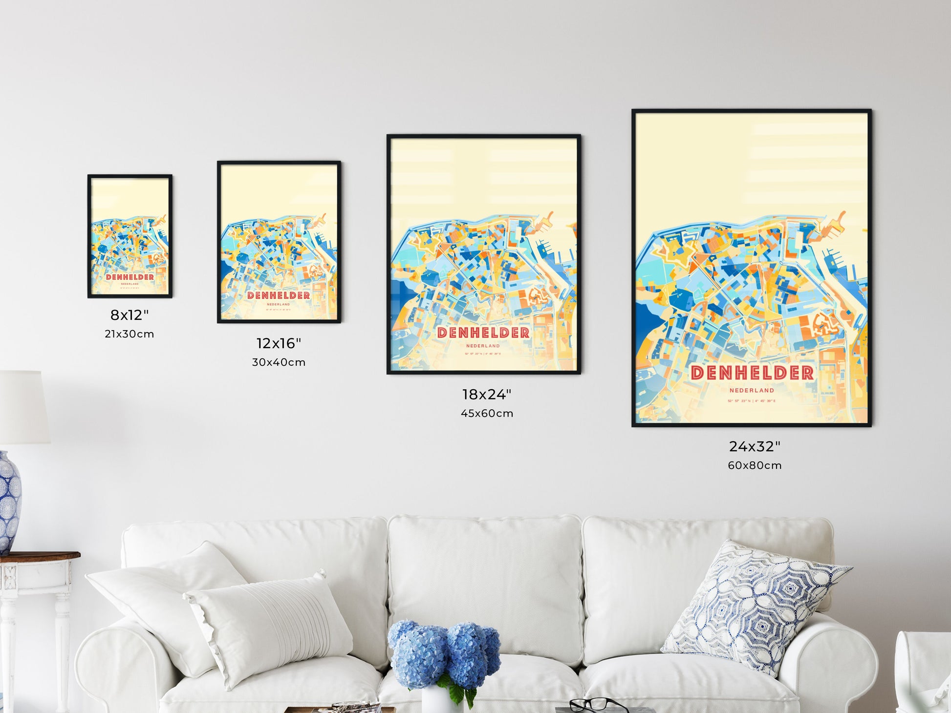 Colorful DEN HELDER NETHERLANDS Fine Art Map Blue Orange