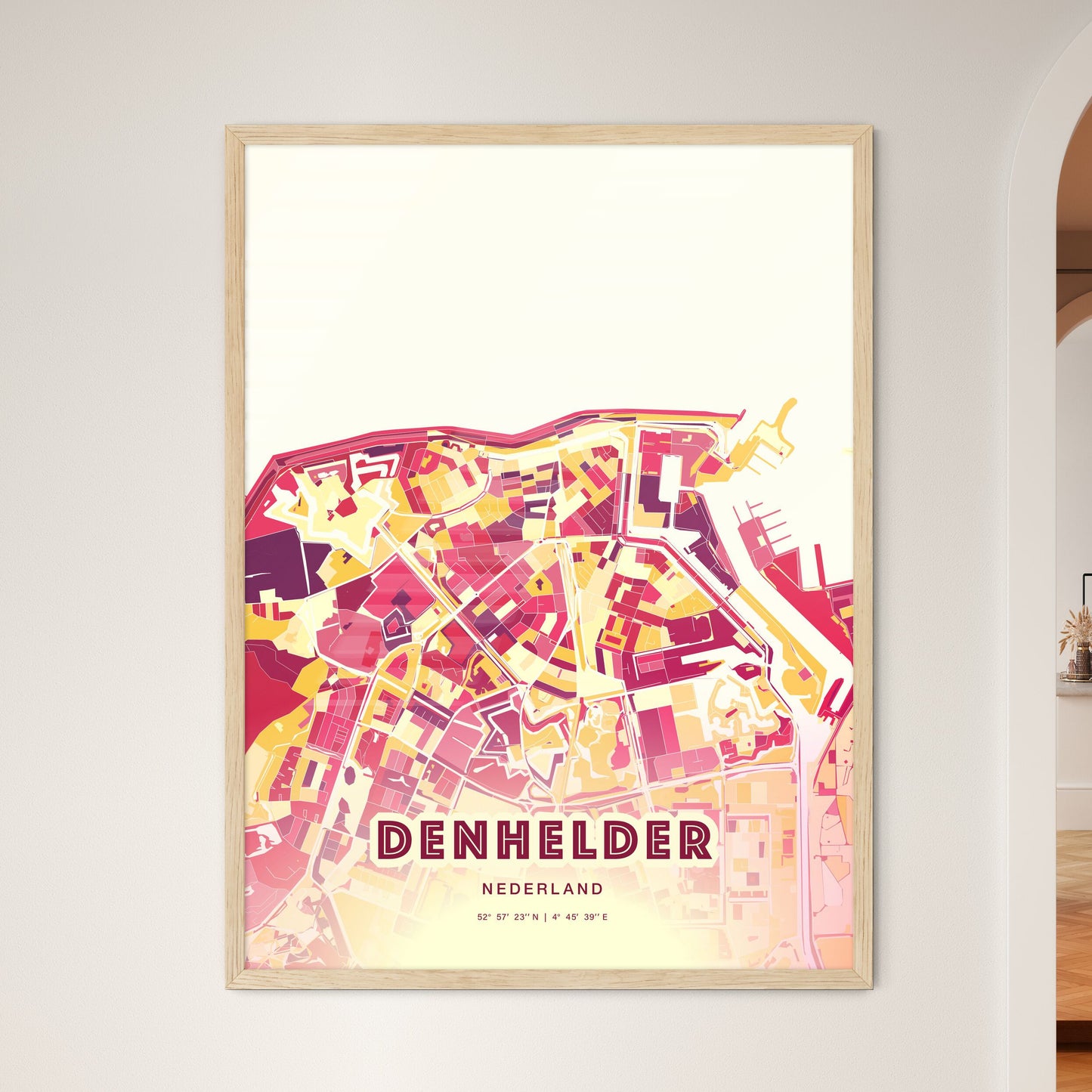 Colorful DEN HELDER NETHERLANDS Fine Art Map Hot Red