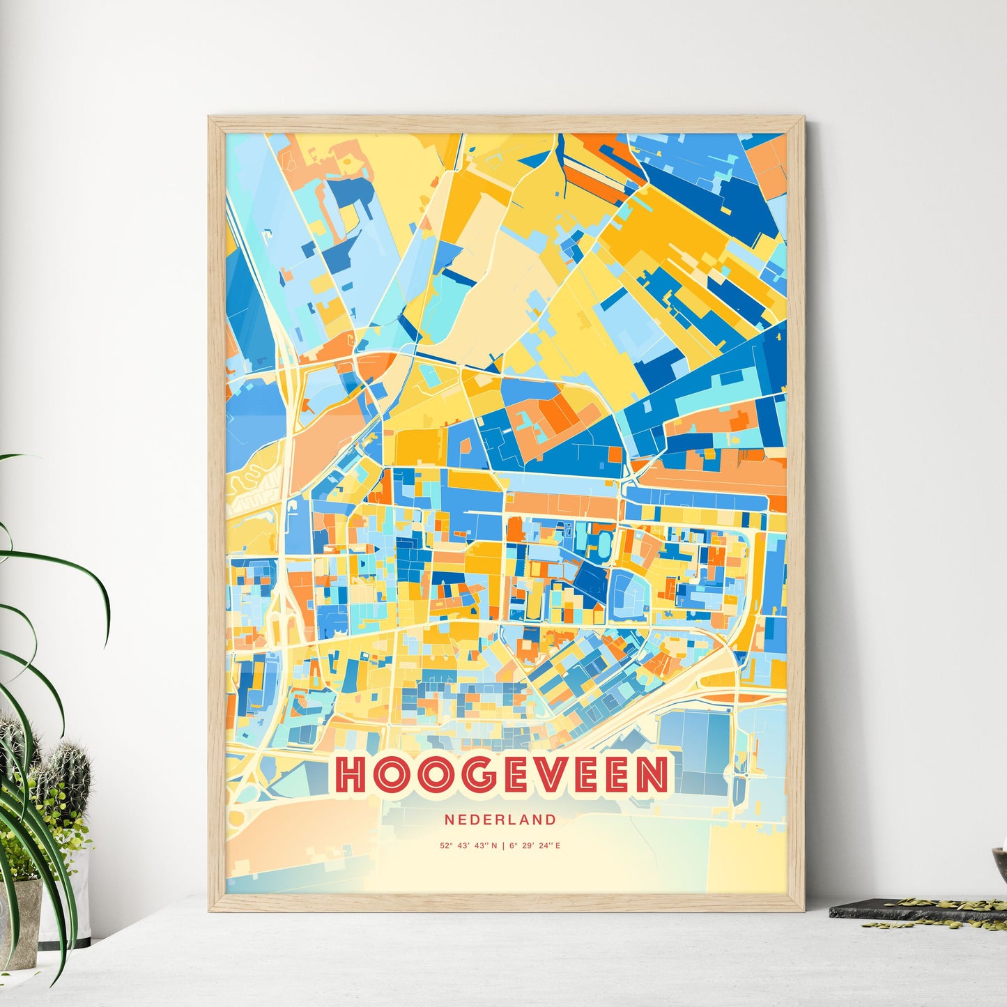 Colorful HOOGEVEEN NETHERLANDS Fine Art Map Blue Orange