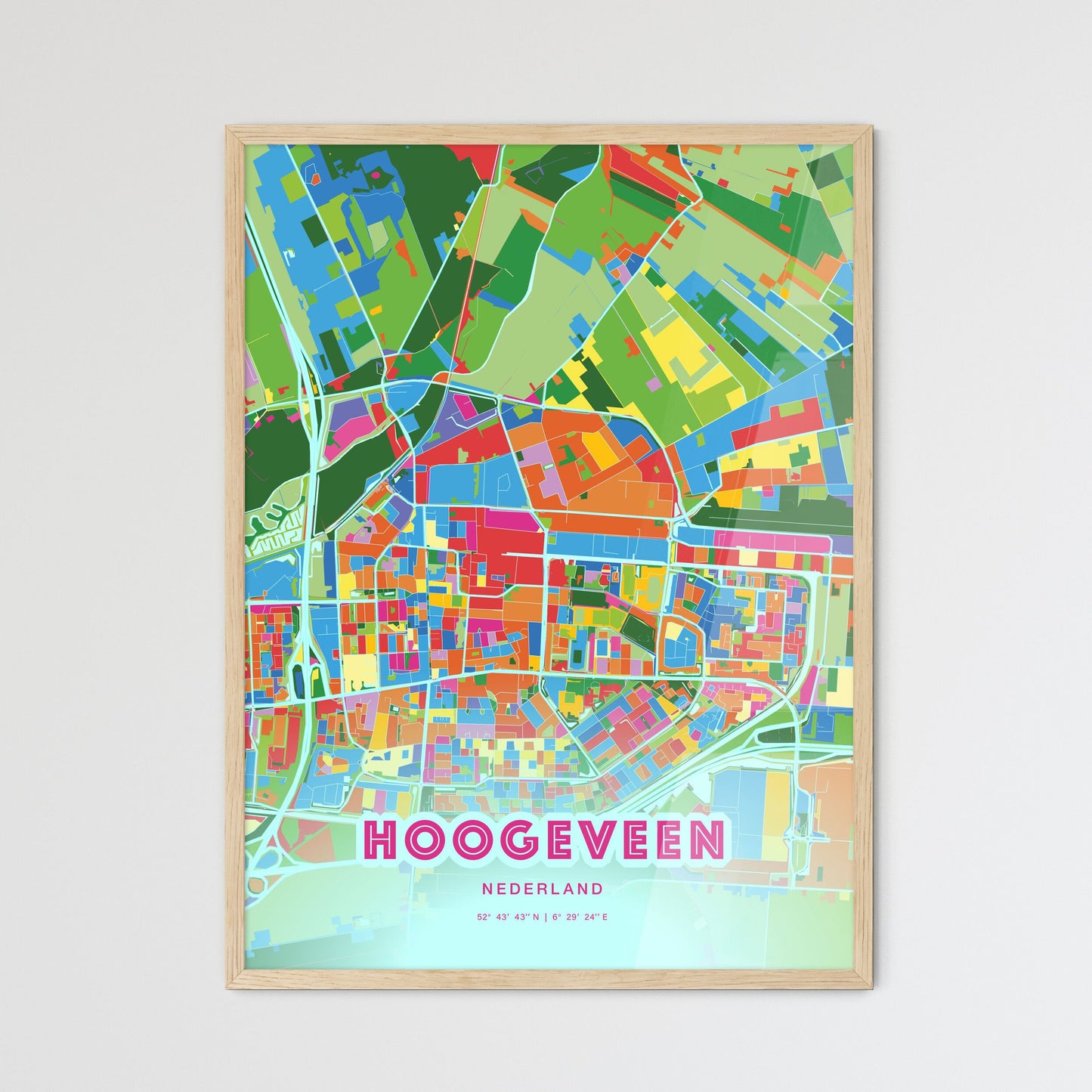 Colorful HOOGEVEEN NETHERLANDS Fine Art Map Crazy Colors
