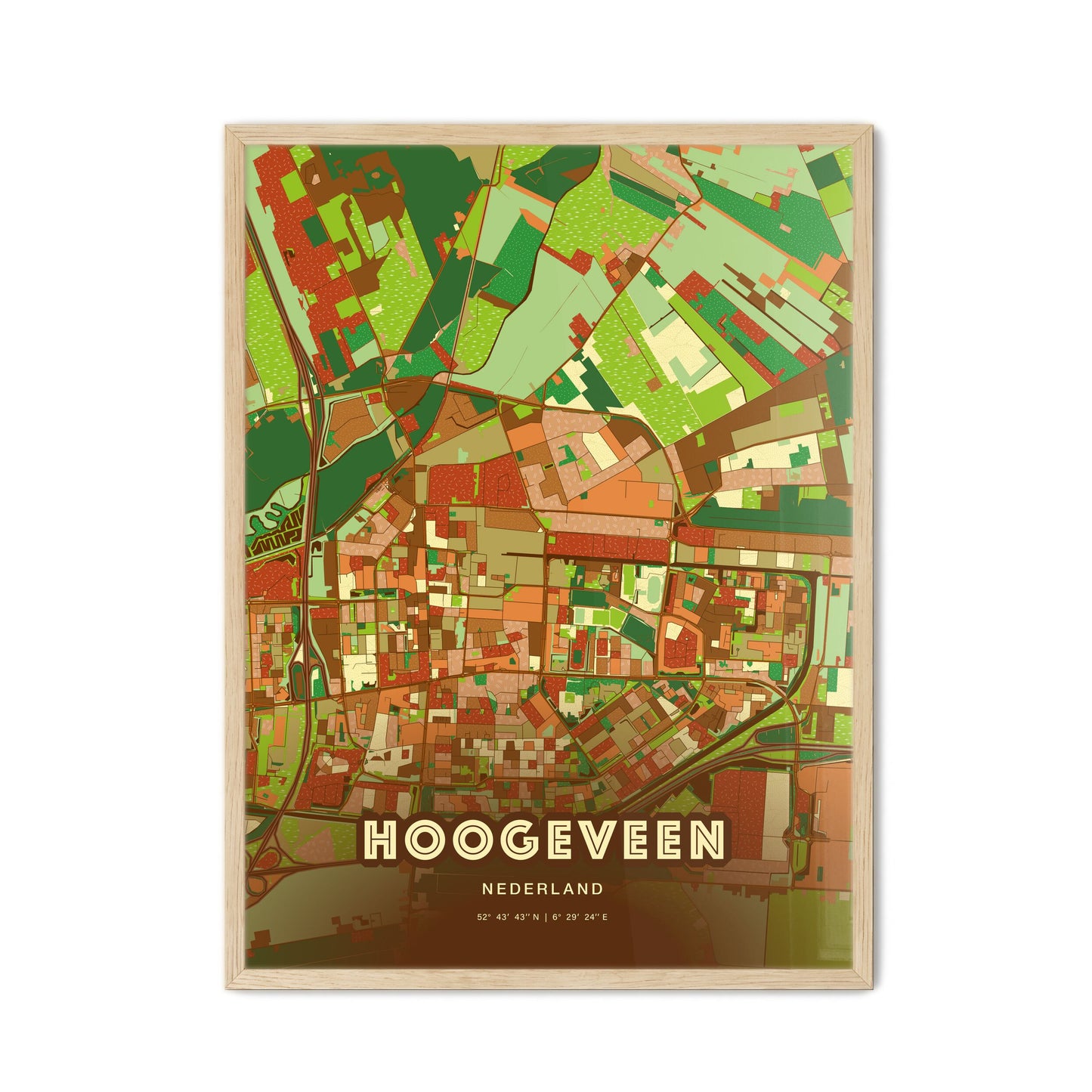 Colorful HOOGEVEEN NETHERLANDS Fine Art Map Farmhouse