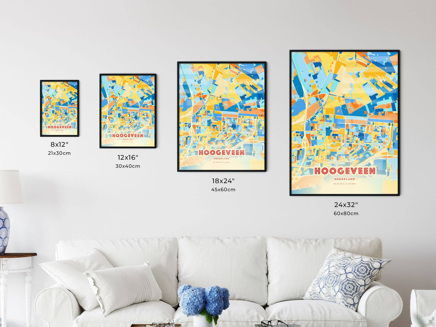 Colorful HOOGEVEEN NETHERLANDS Fine Art Map Blue Orange