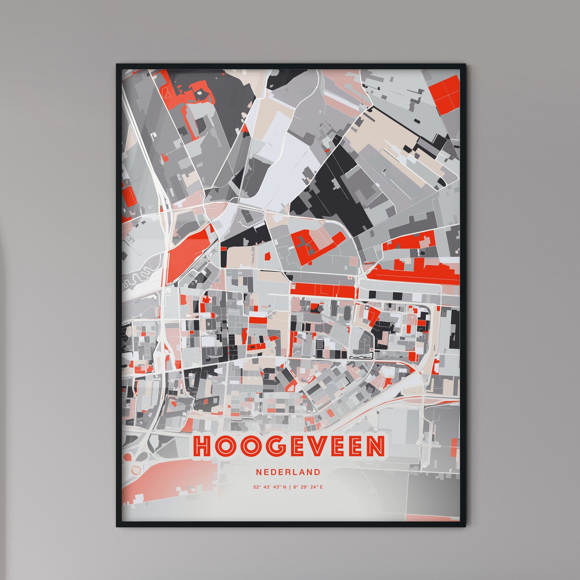 Colorful HOOGEVEEN NETHERLANDS Fine Art Map Modern