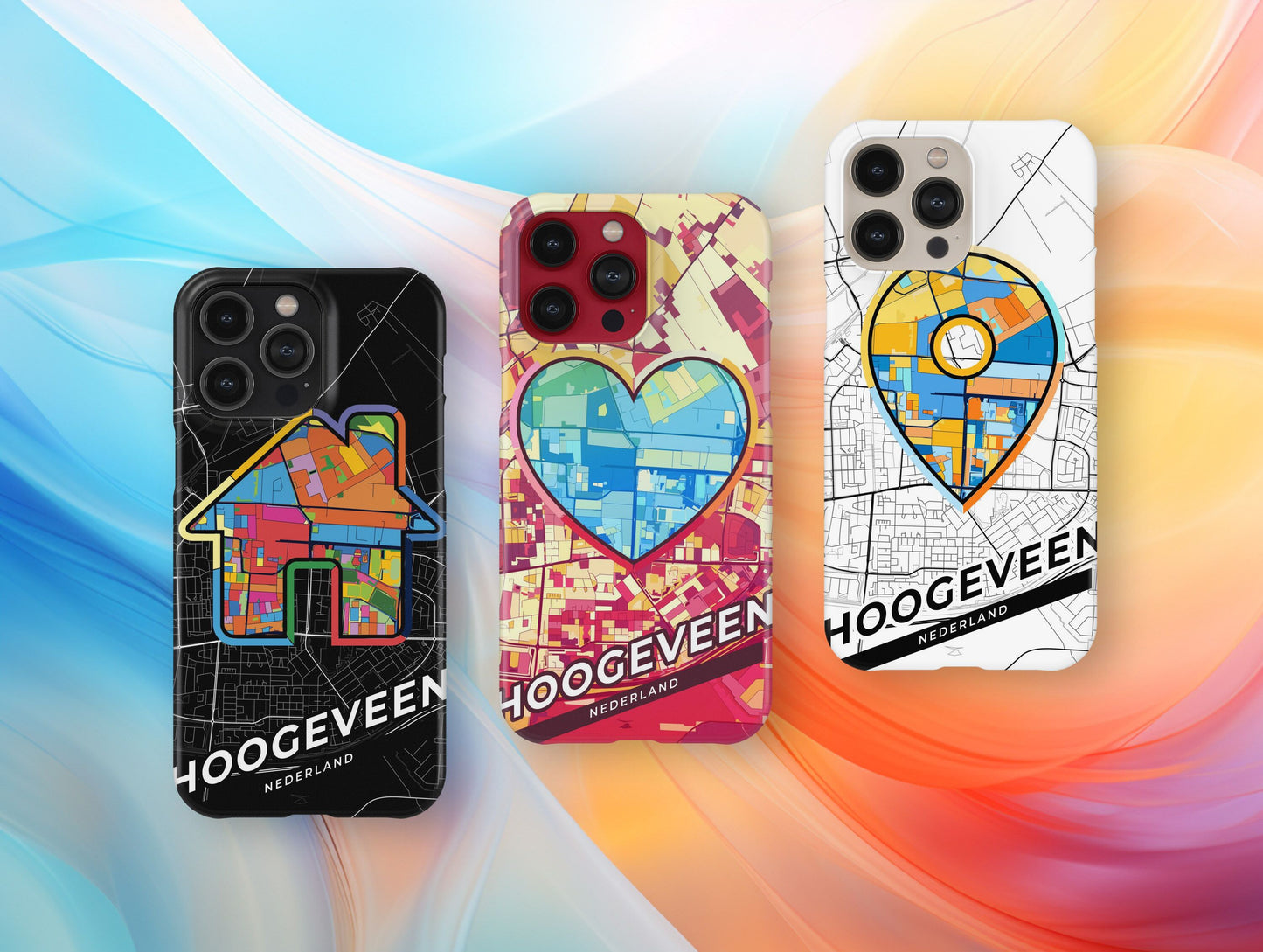 Hoogeveen Netherlands slim phone case with colorful icon. Birthday, wedding or housewarming gift. Couple match cases.