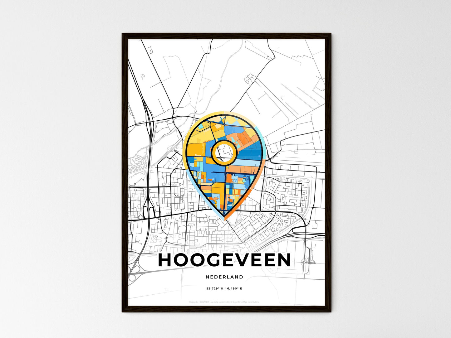 Hoogeveen Netherlands wedding art map with pointer icon