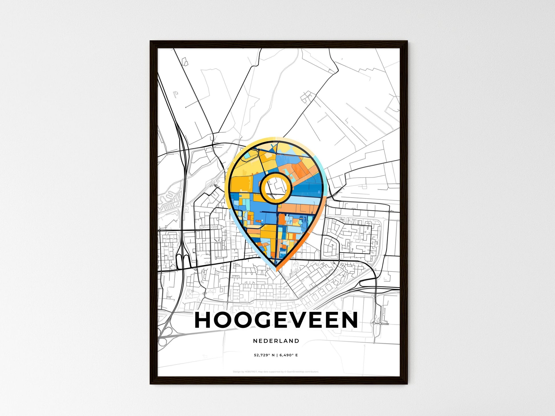 Hoogeveen Netherlands wedding art map with pointer icon