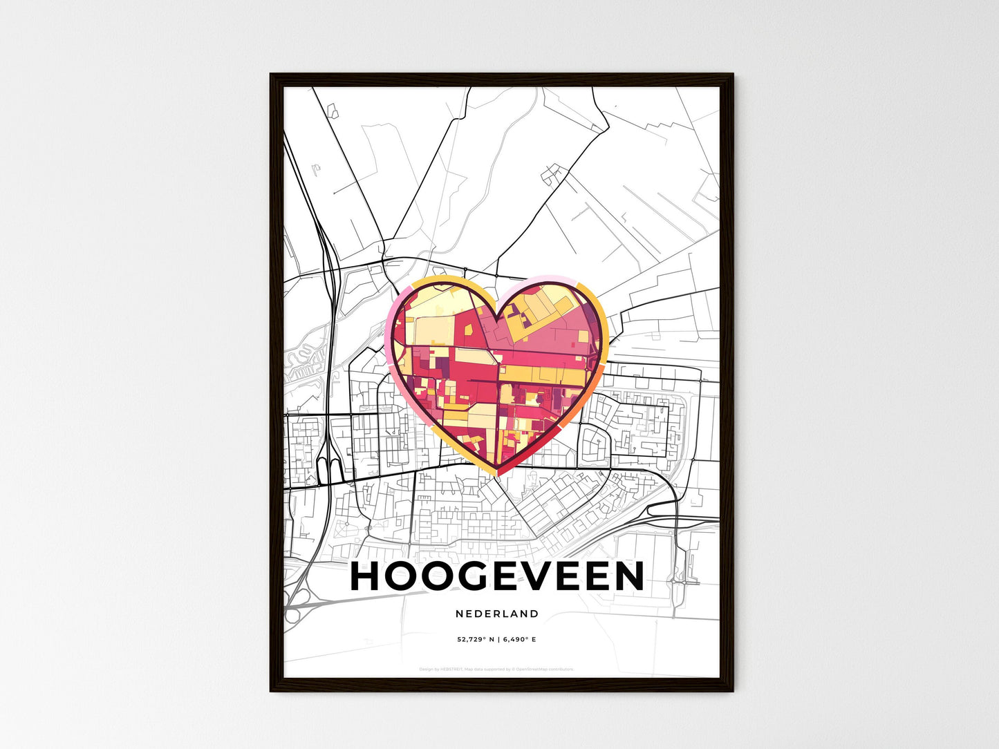 Hoogeveen Netherlands wedding art map with heart icon