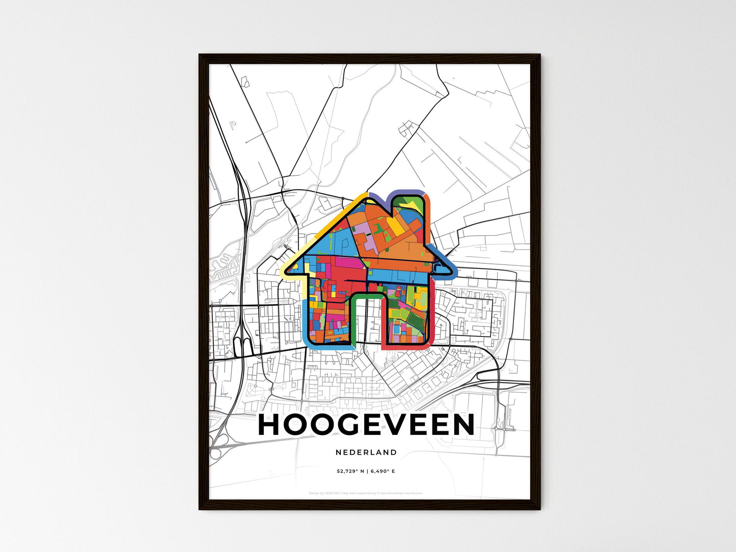 Hoogeveen Netherlands wedding art map with home icon