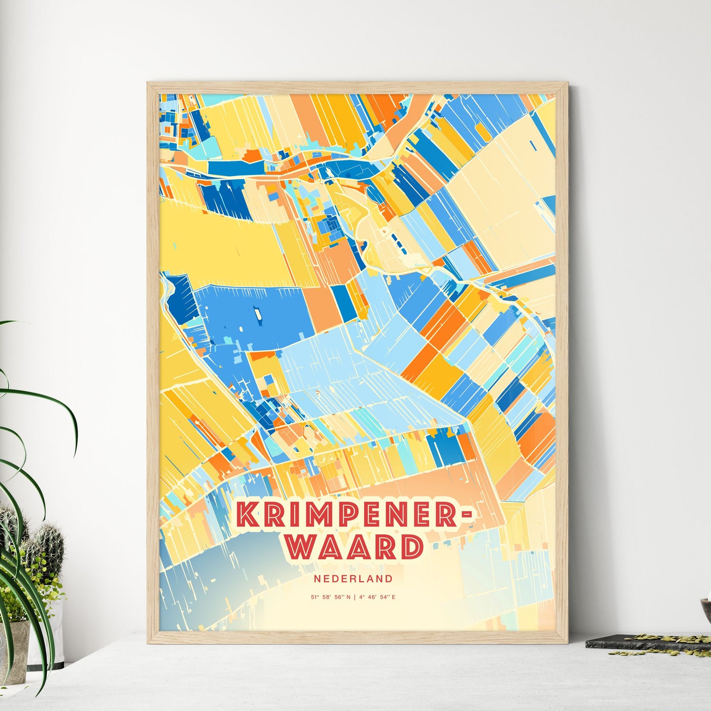 Colorful KRIMPENERWAARD NETHERLANDS Fine Art Map Blue Orange