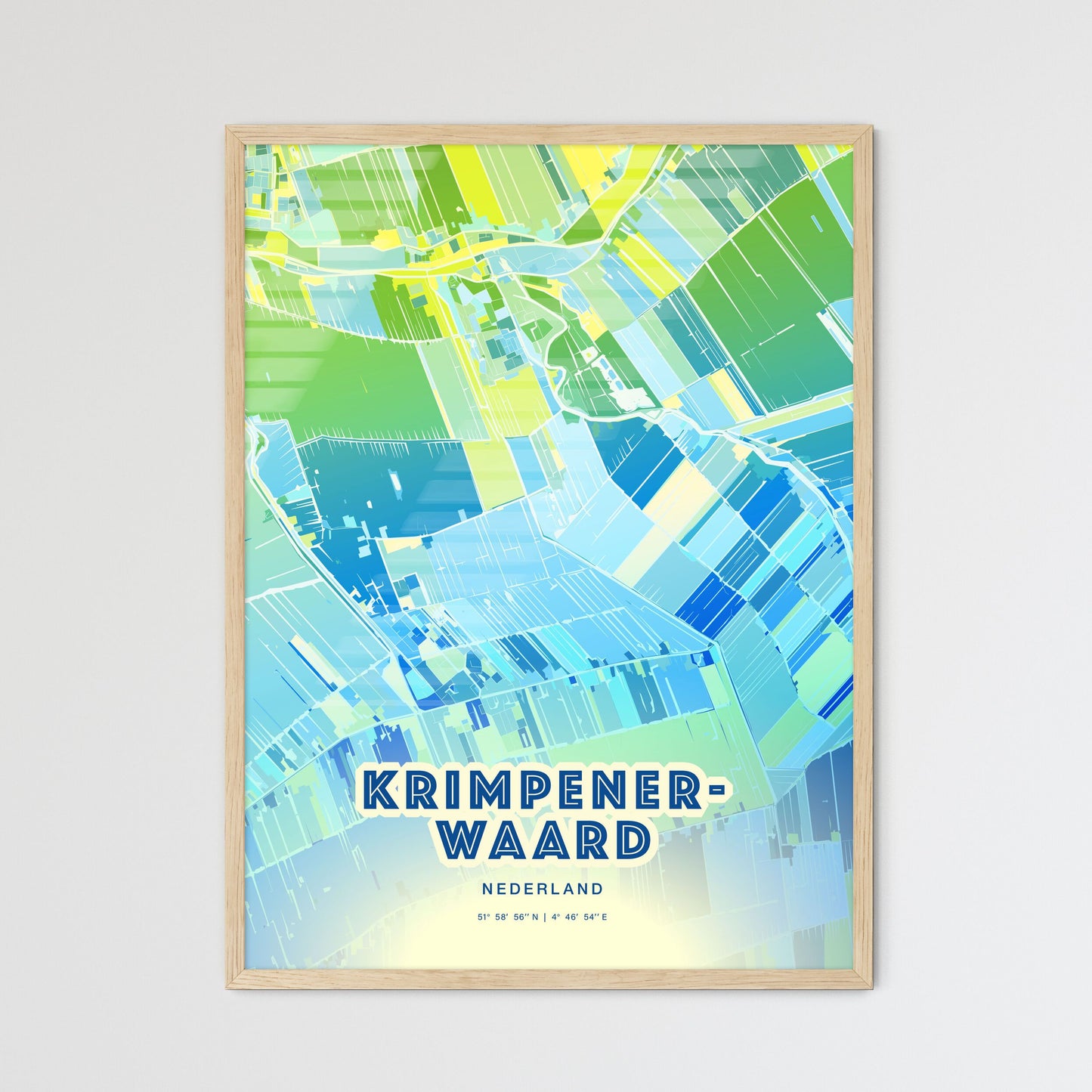 Colorful KRIMPENERWAARD NETHERLANDS Fine Art Map Cool Blue