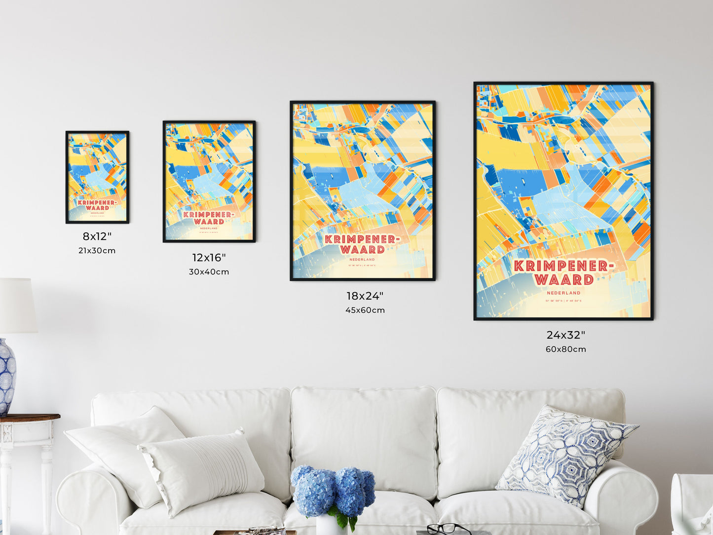 Colorful KRIMPENERWAARD NETHERLANDS Fine Art Map Blue Orange