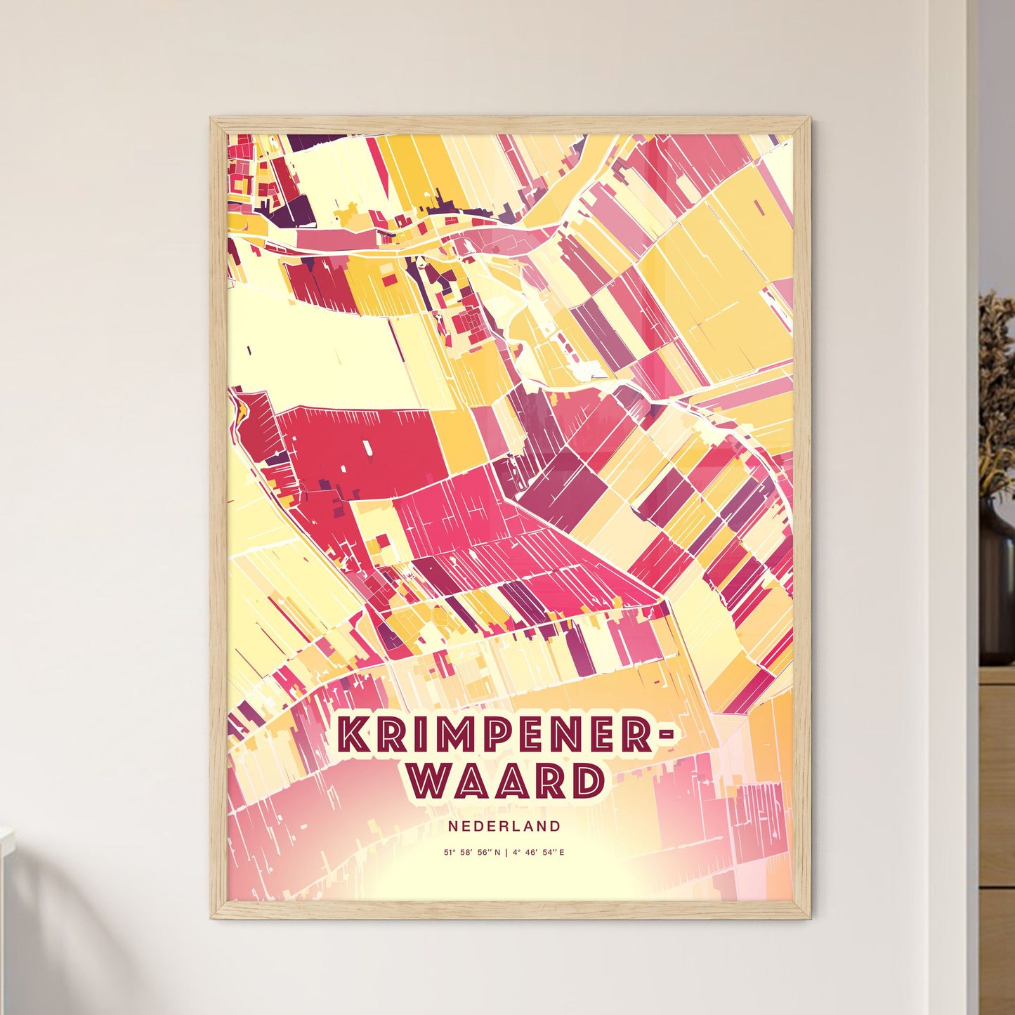 Colorful KRIMPENERWAARD NETHERLANDS Fine Art Map Hot Red