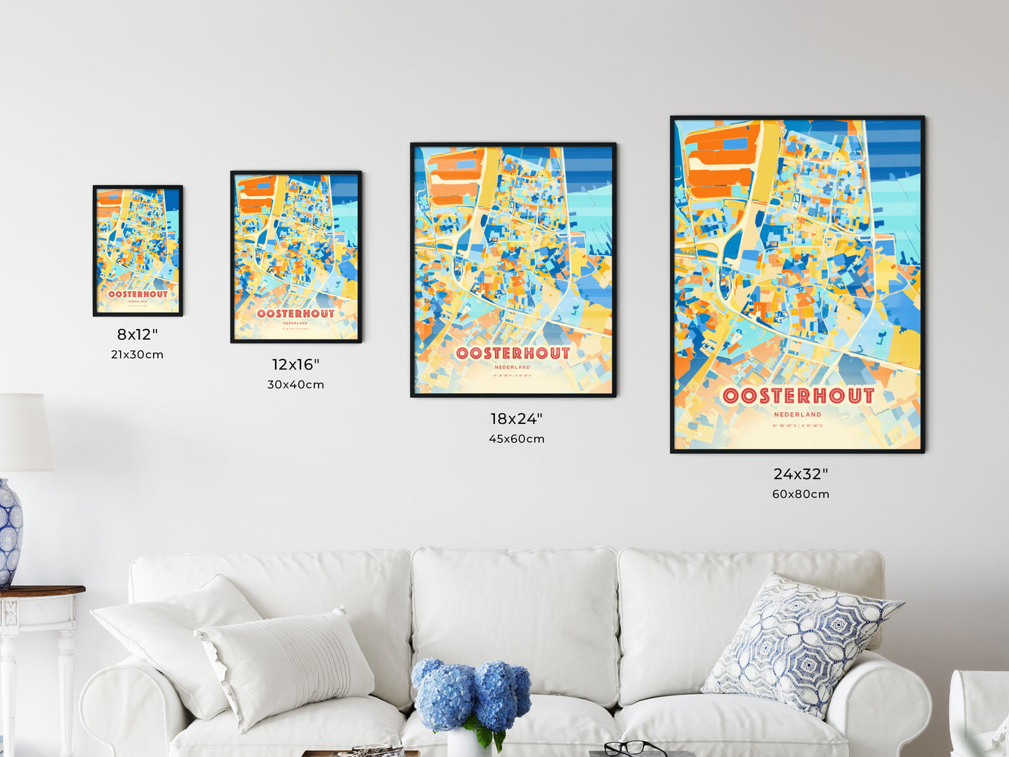 Colorful OOSTERHOUT NETHERLANDS Fine Art Map Blue Orange