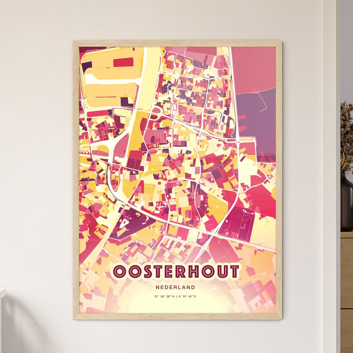 Colorful OOSTERHOUT NETHERLANDS Fine Art Map Hot Red