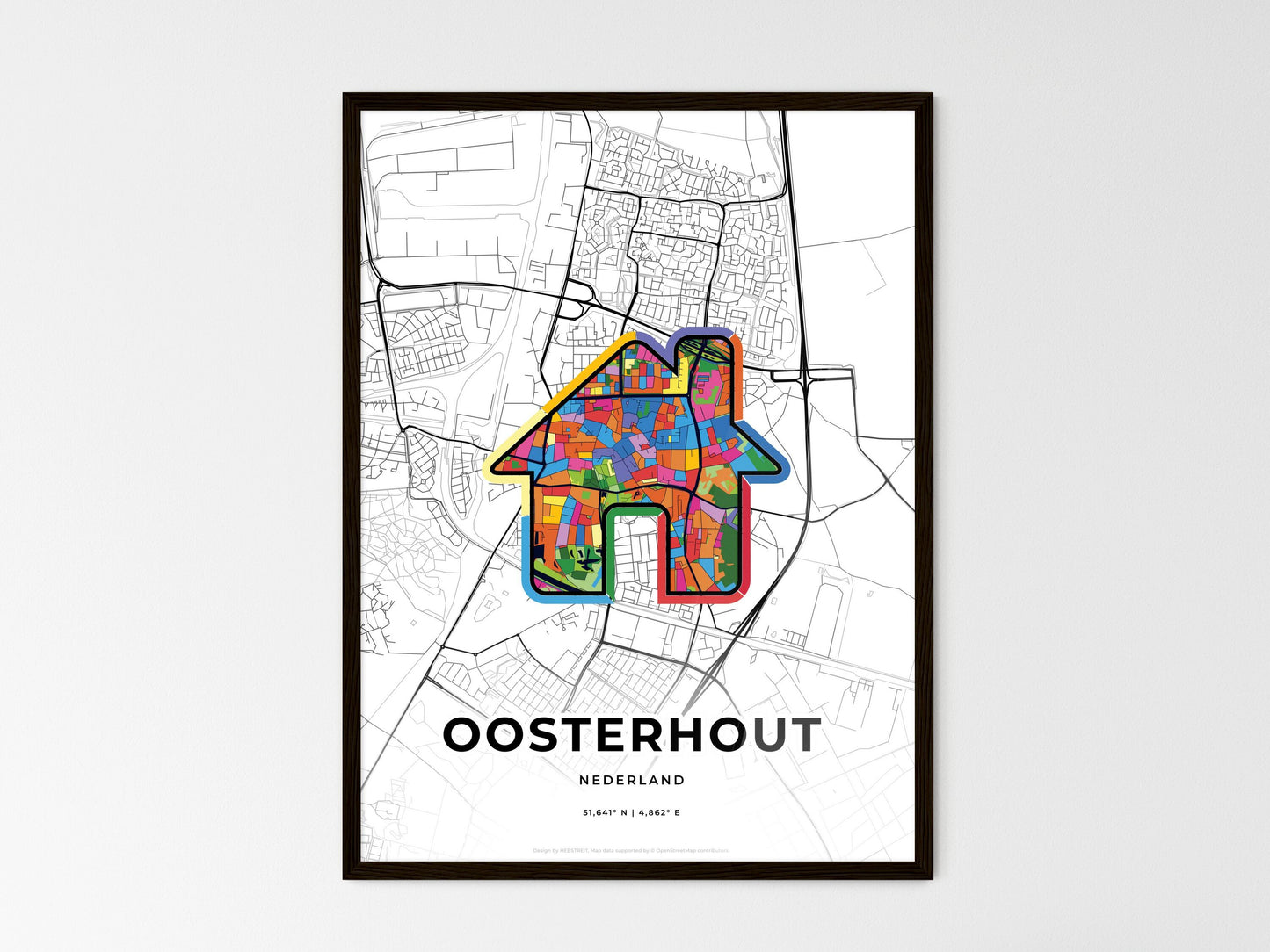 Oosterhout Netherlands wedding art map with home icon