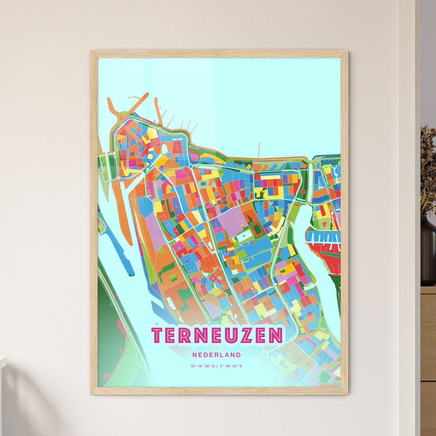 Colorful TERNEUZEN NETHERLANDS Fine Art Map Crazy Colors