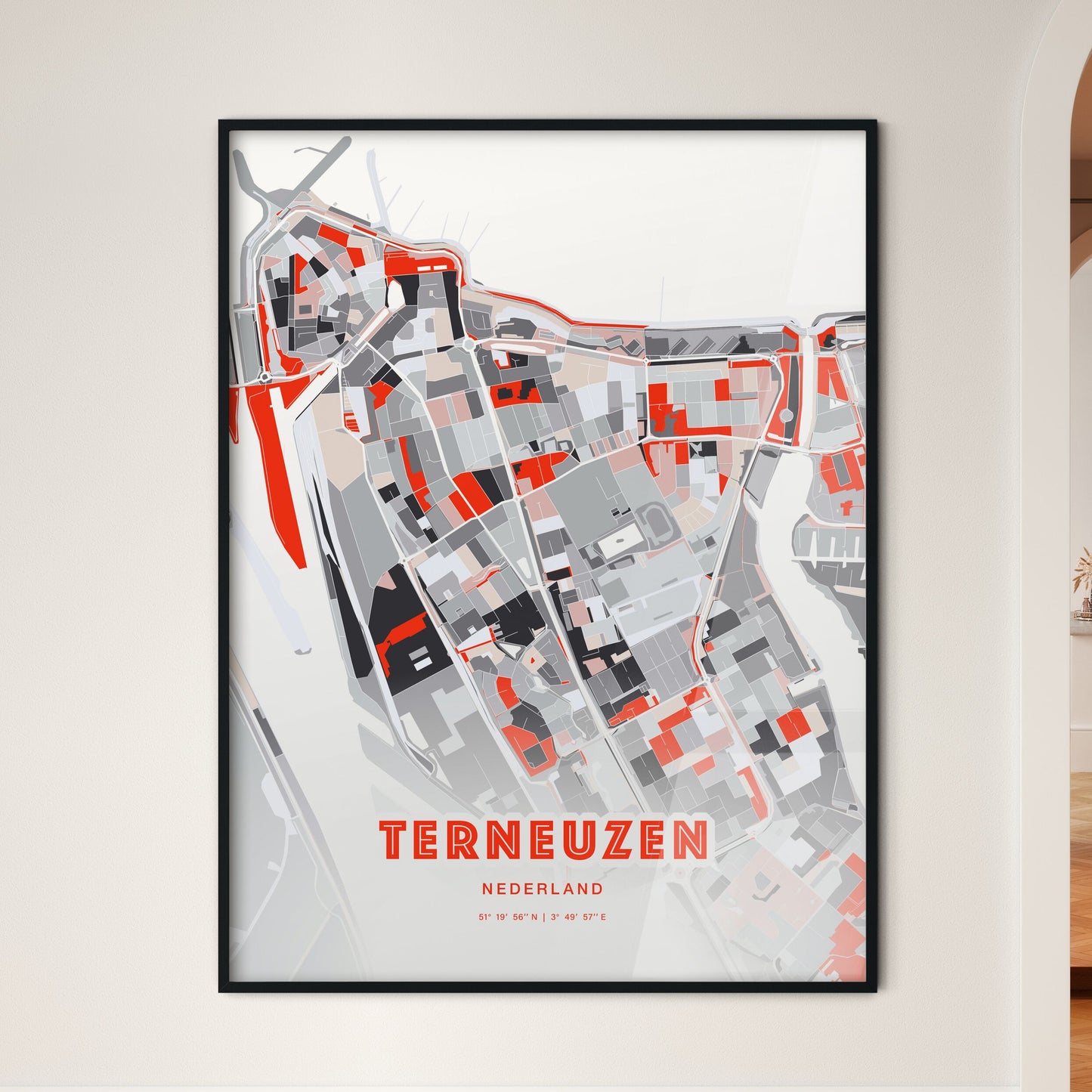 Colorful TERNEUZEN NETHERLANDS Fine Art Map Modern