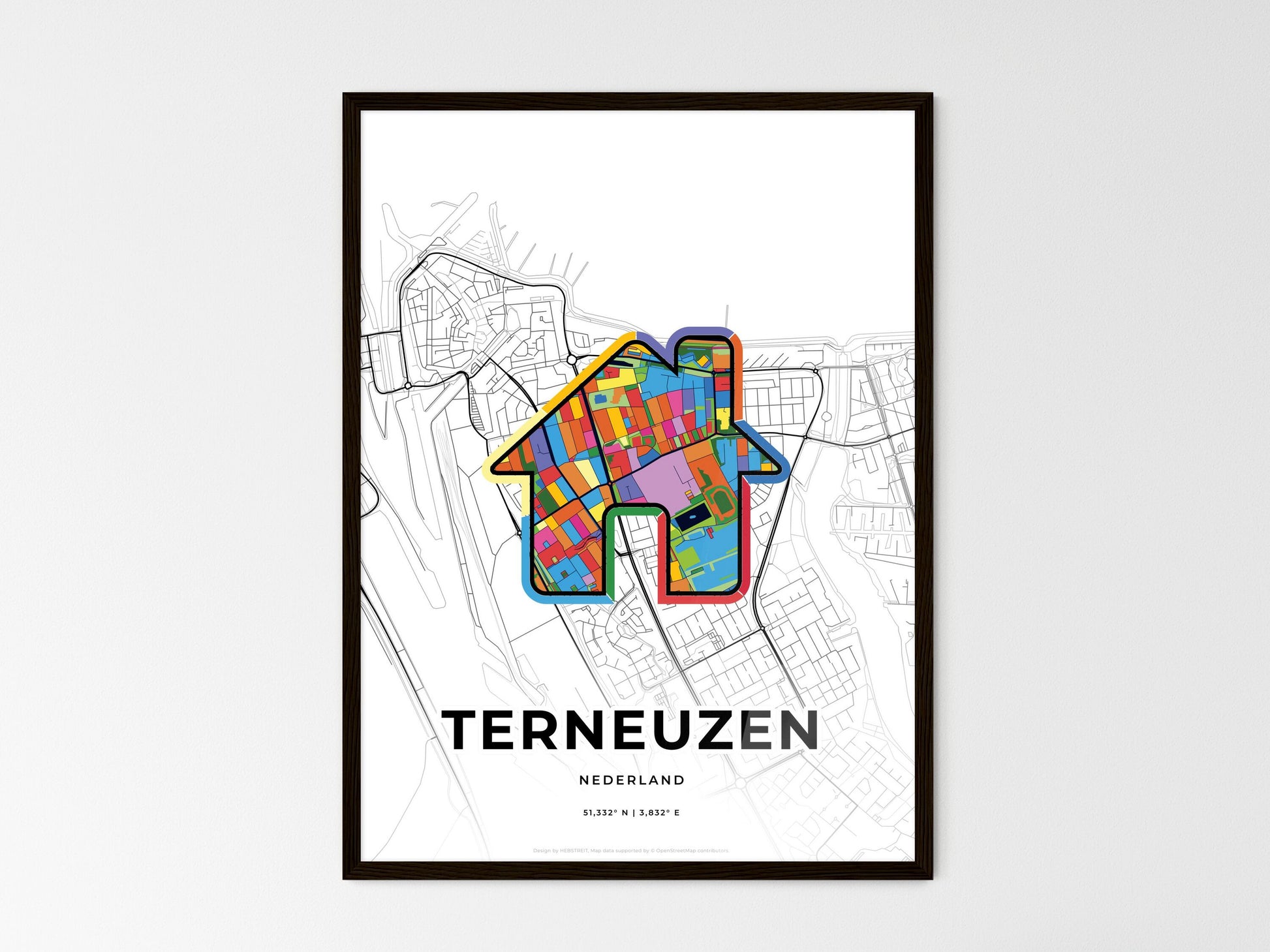 Terneuzen Netherlands wedding art map with home icon