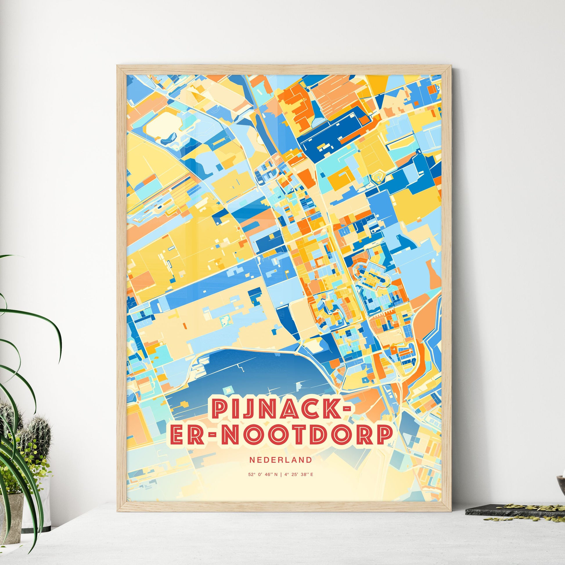 Colorful PIJNACKER-NOOTDORP NETHERLANDS Fine Art Map Blue Orange