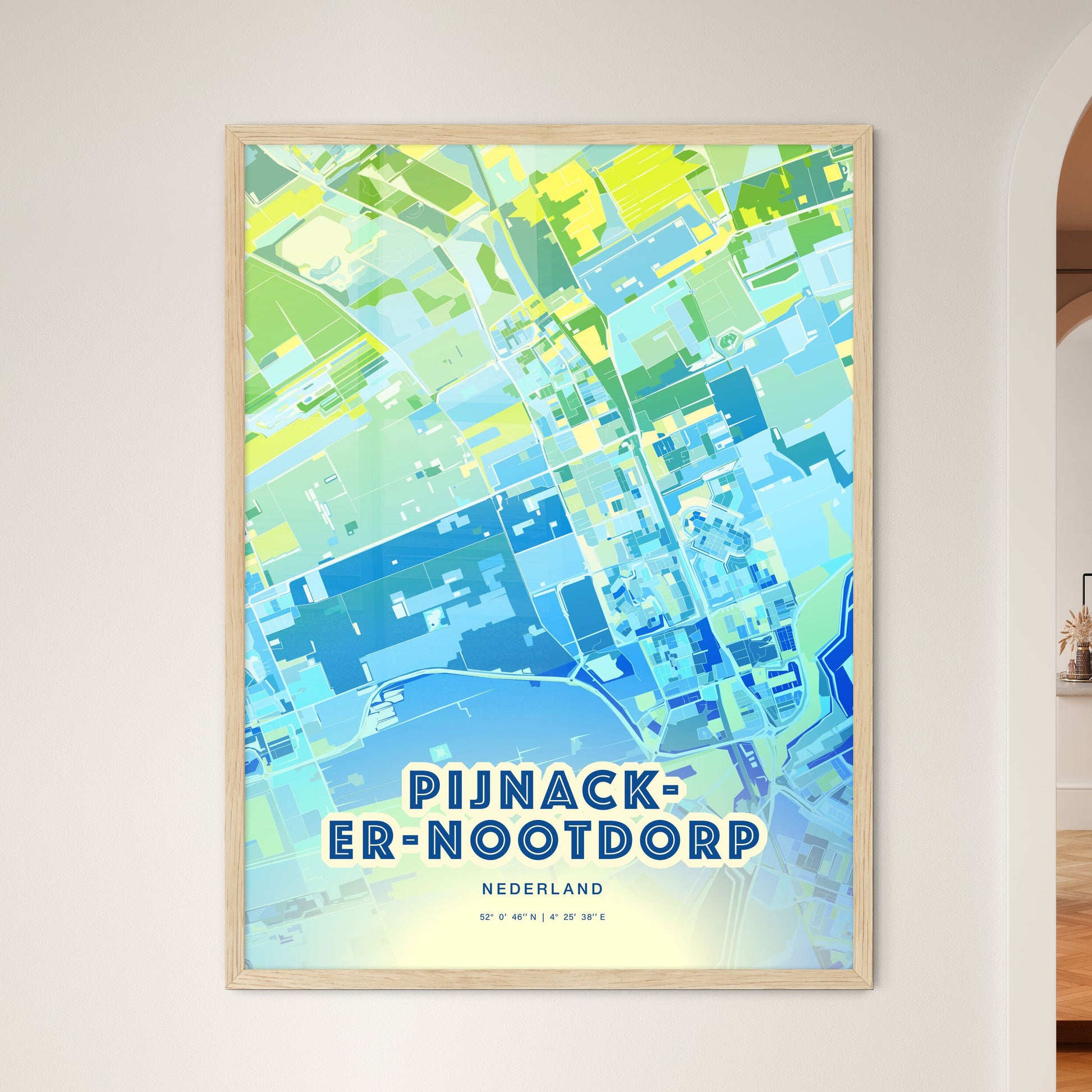 Colorful PIJNACKER-NOOTDORP NETHERLANDS Fine Art Map Cool Blue