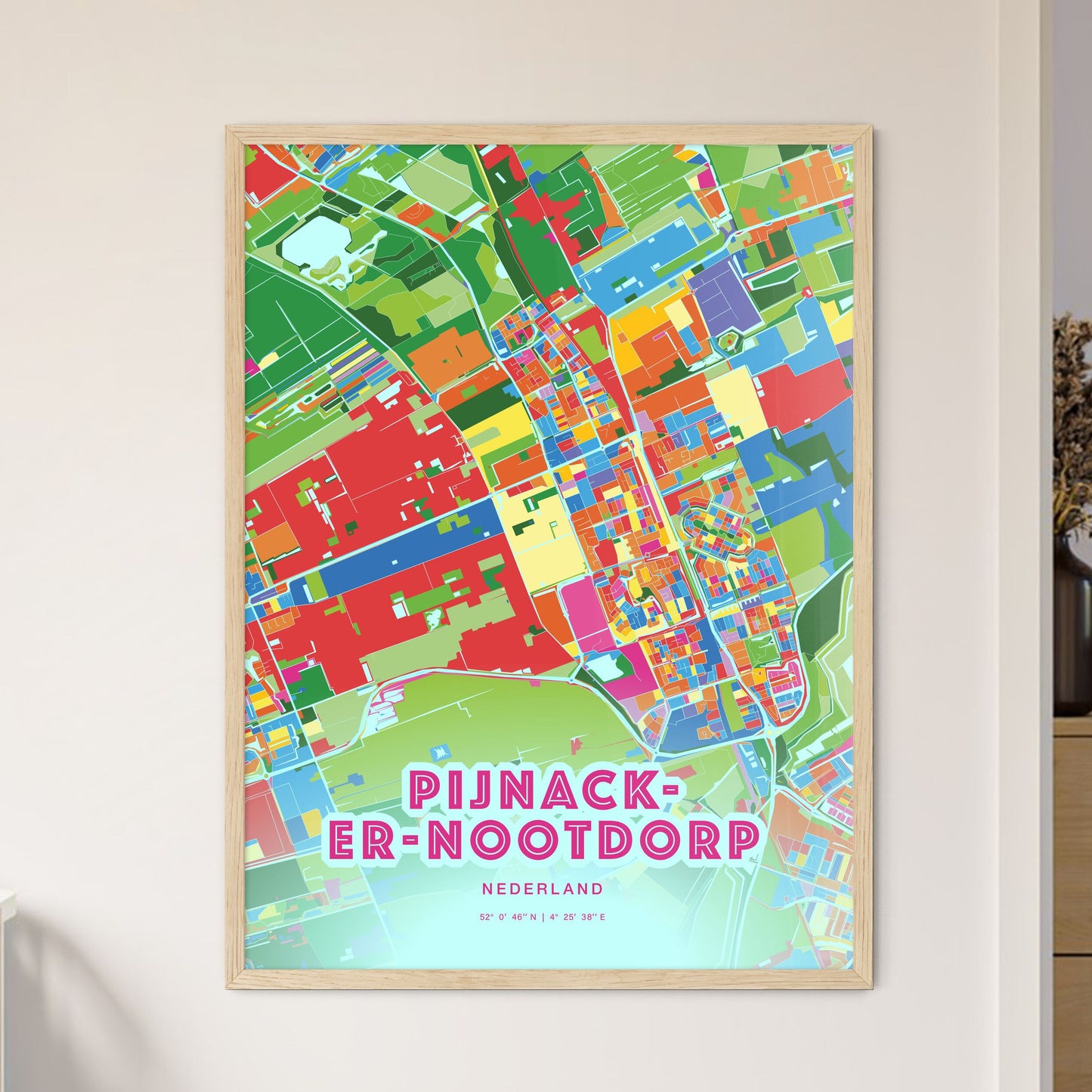 Colorful PIJNACKER-NOOTDORP NETHERLANDS Fine Art Map Crazy Colors