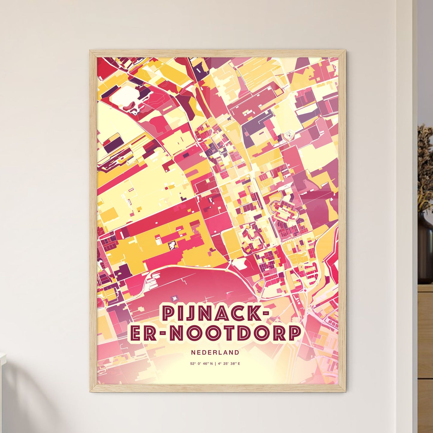 Colorful PIJNACKER-NOOTDORP NETHERLANDS Fine Art Map Hot Red