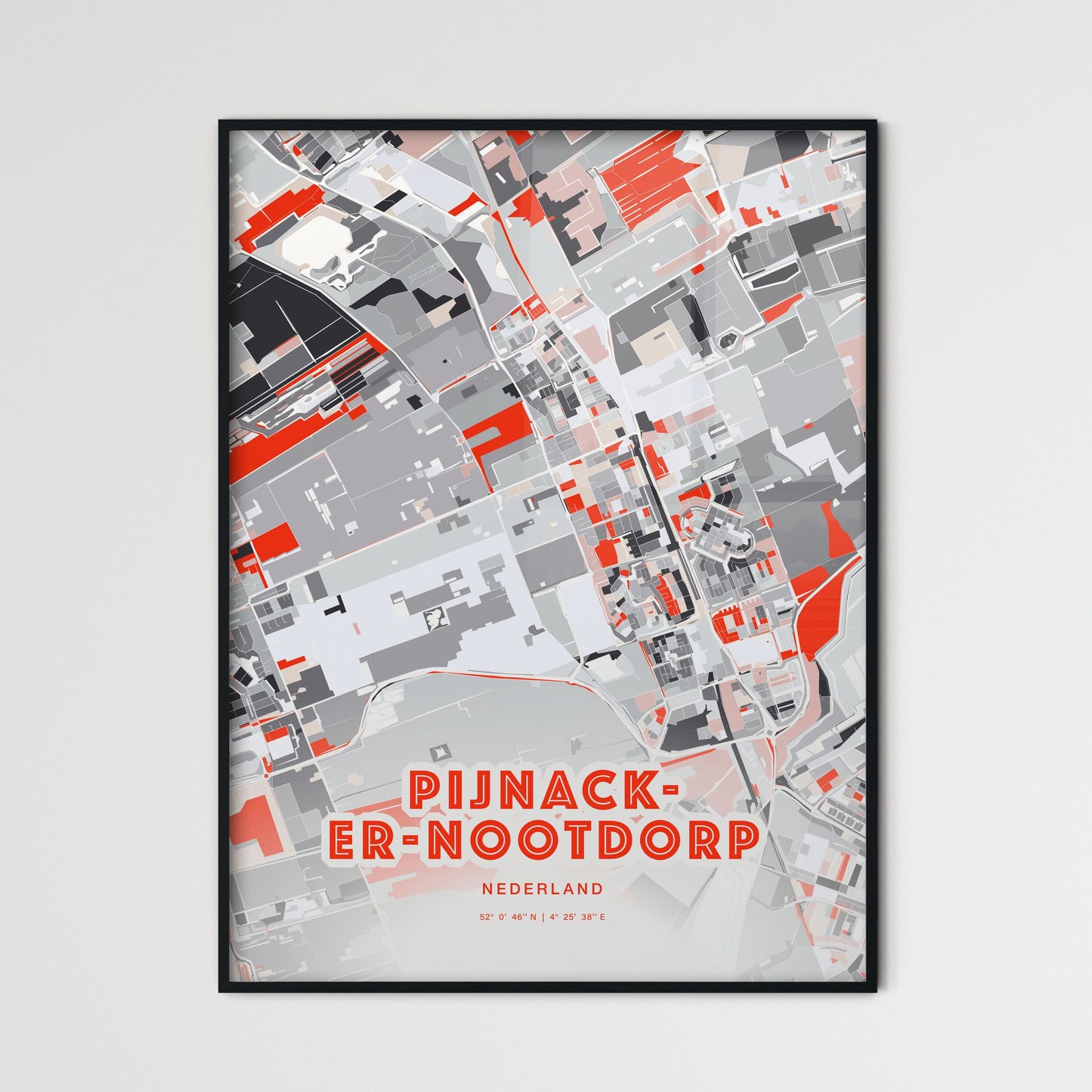 Colorful PIJNACKER-NOOTDORP NETHERLANDS Fine Art Map Modern