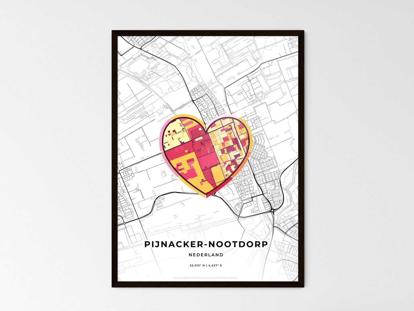 Pijnacker-Nootdorp Netherlands wedding art map with heart icon