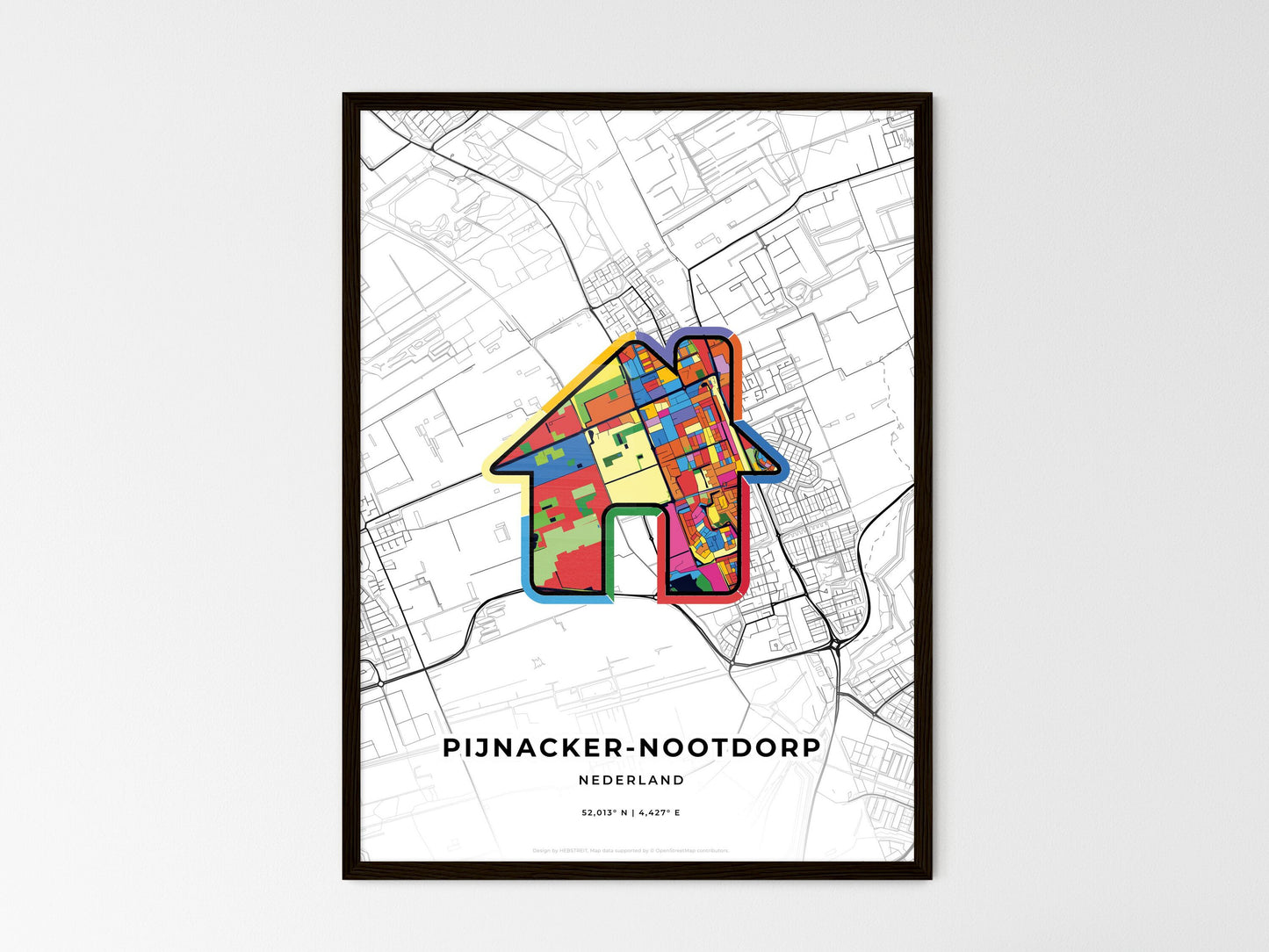 Pijnacker-Nootdorp Netherlands wedding art map with home icon
