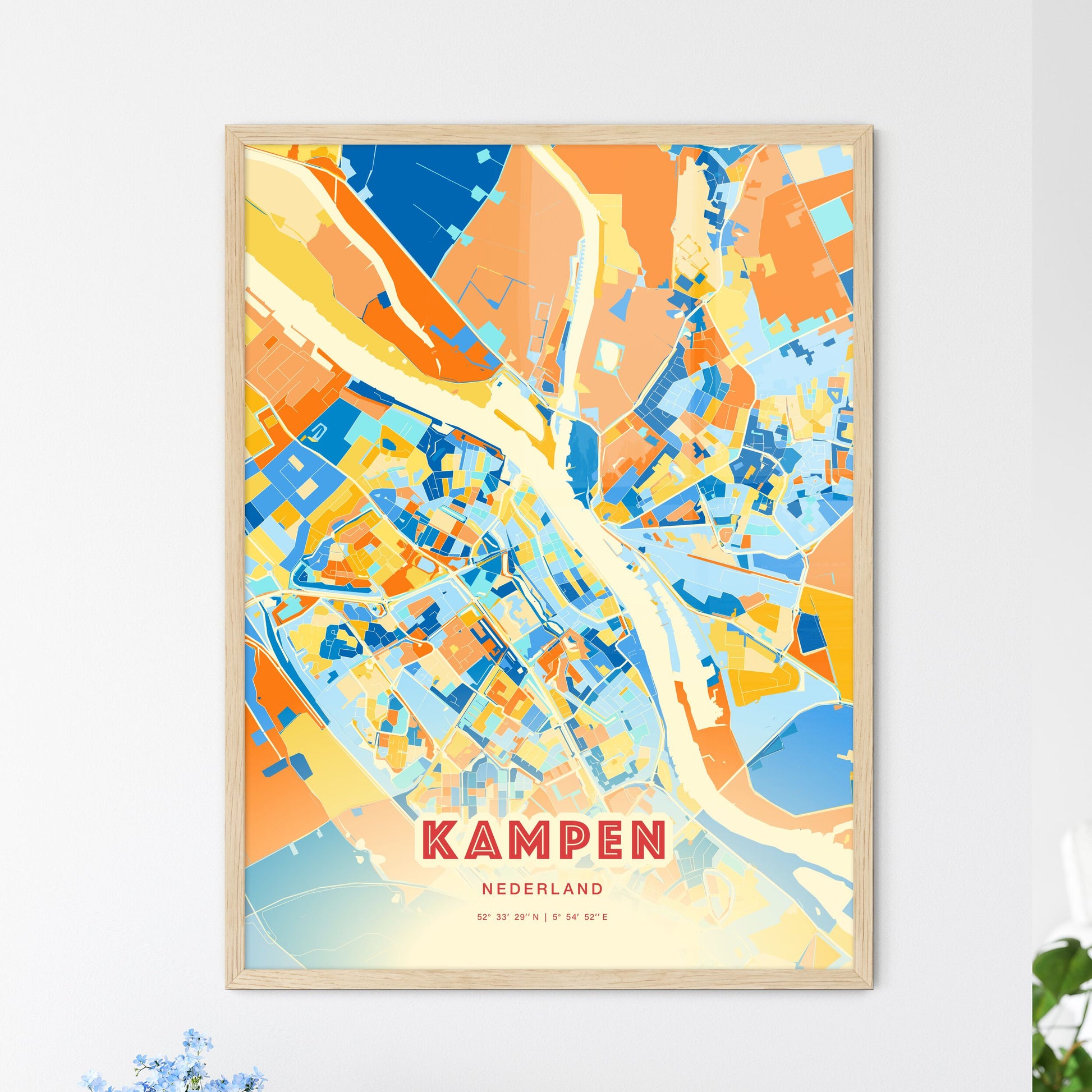 Colorful KAMPEN NETHERLANDS Fine Art Map Blue Orange