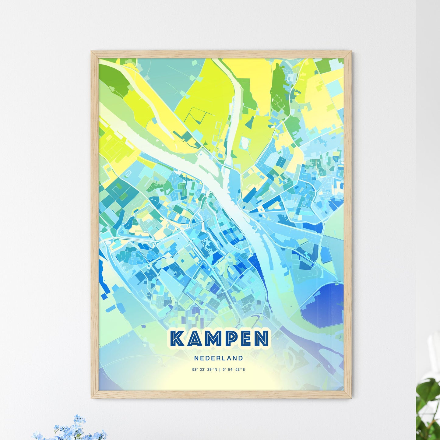 Colorful KAMPEN NETHERLANDS Fine Art Map Cool Blue