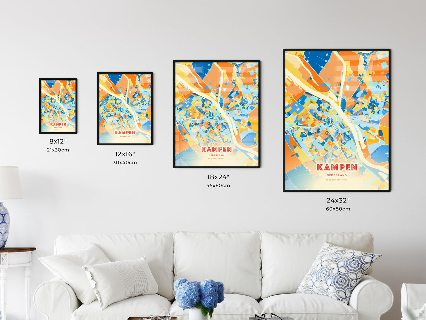 Colorful KAMPEN NETHERLANDS Fine Art Map Blue Orange