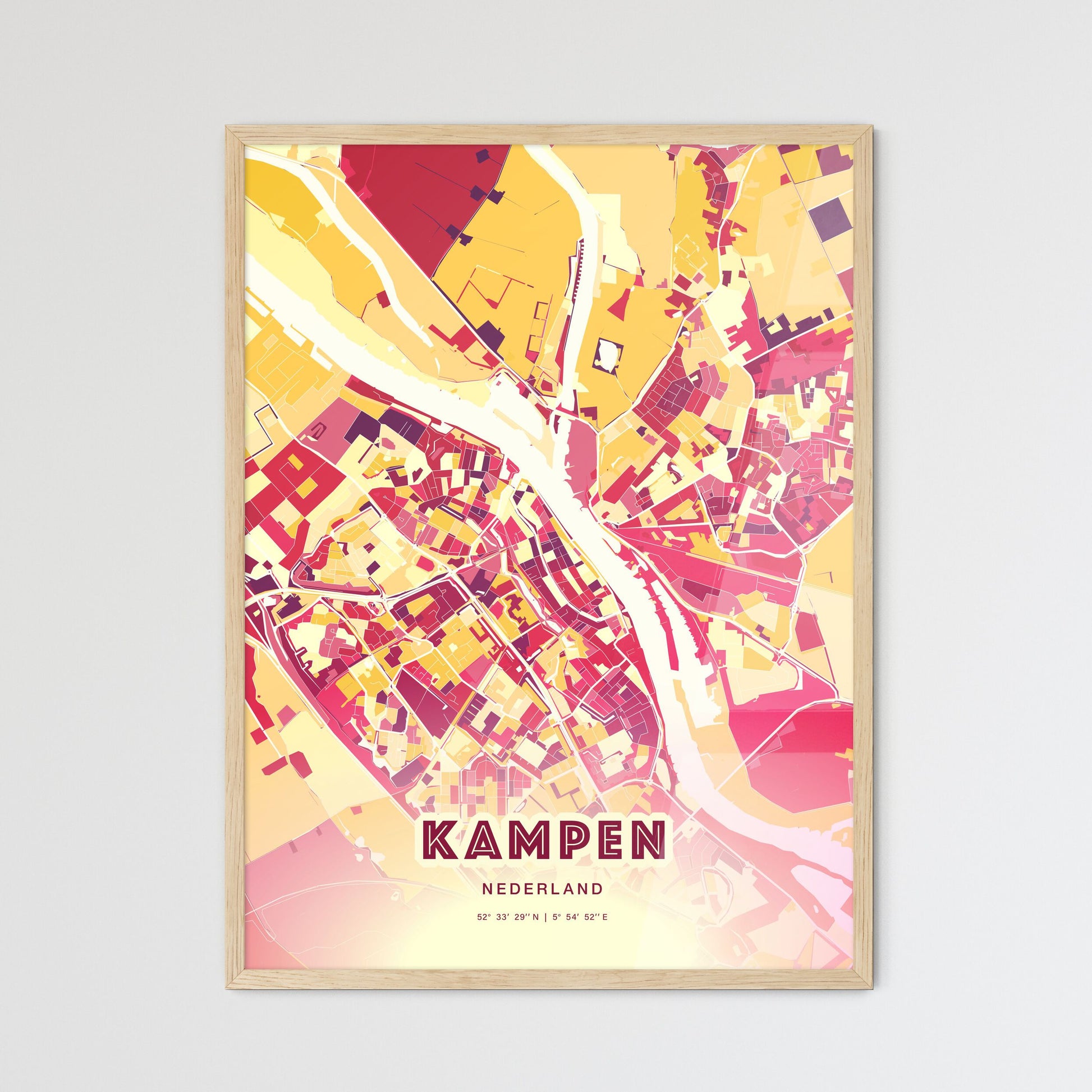 Colorful KAMPEN NETHERLANDS Fine Art Map Hot Red