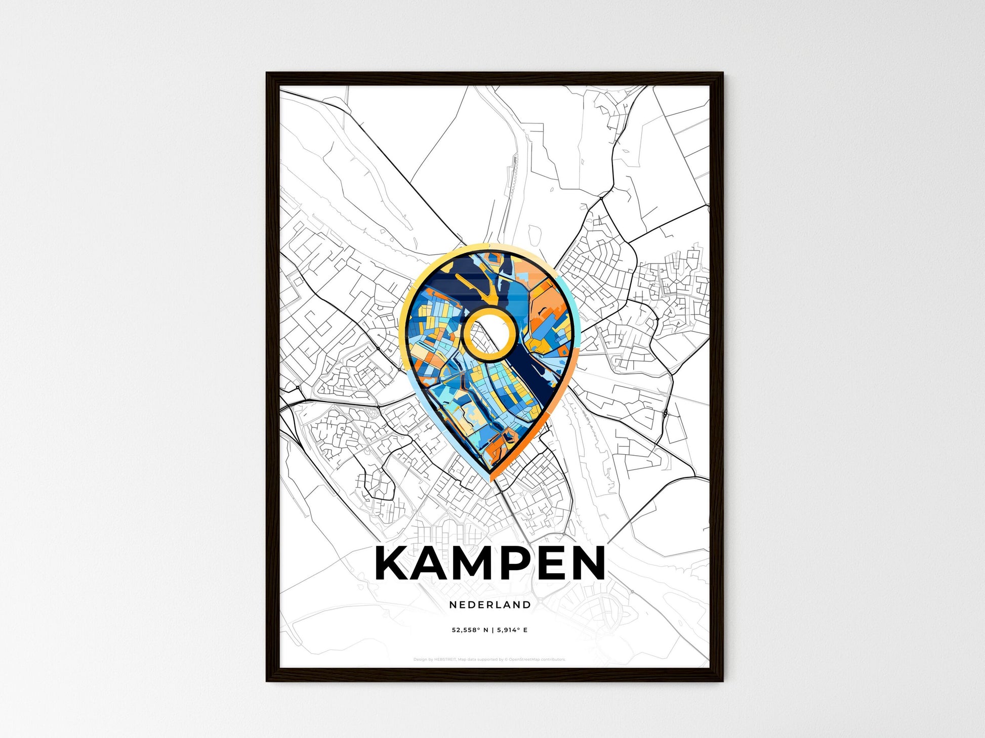 Kampen Netherlands wedding art map with pointer icon