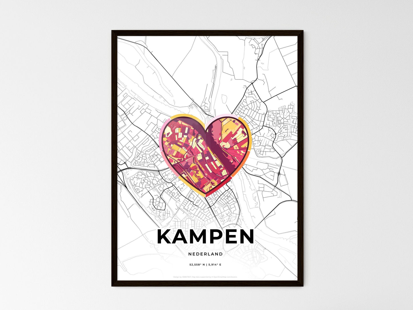 Kampen Netherlands wedding art map with heart icon