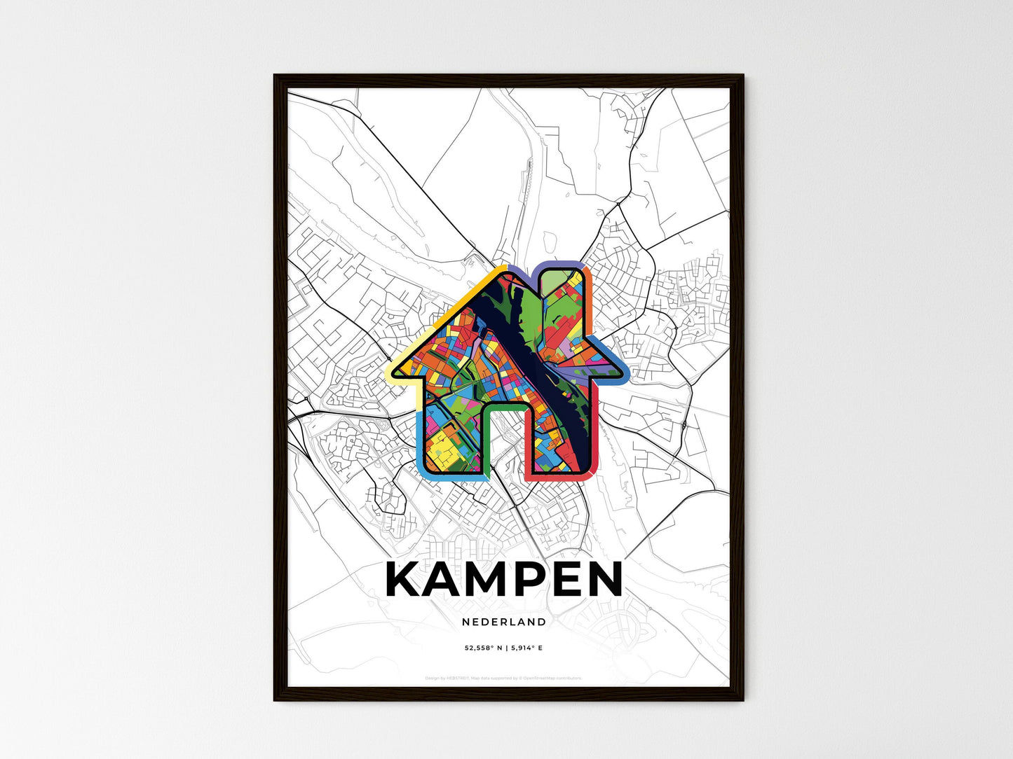 Kampen Netherlands wedding art map with home icon