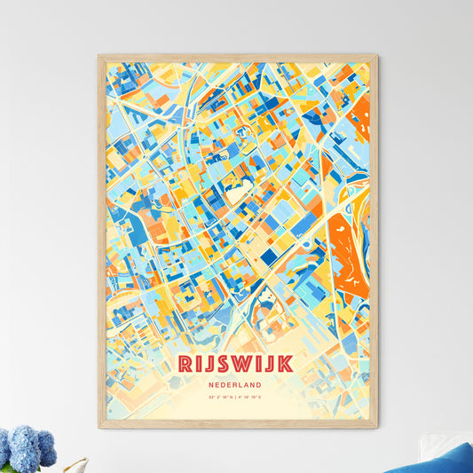 Colorful RIJSWIJK NETHERLANDS Fine Art Map Blue Orange