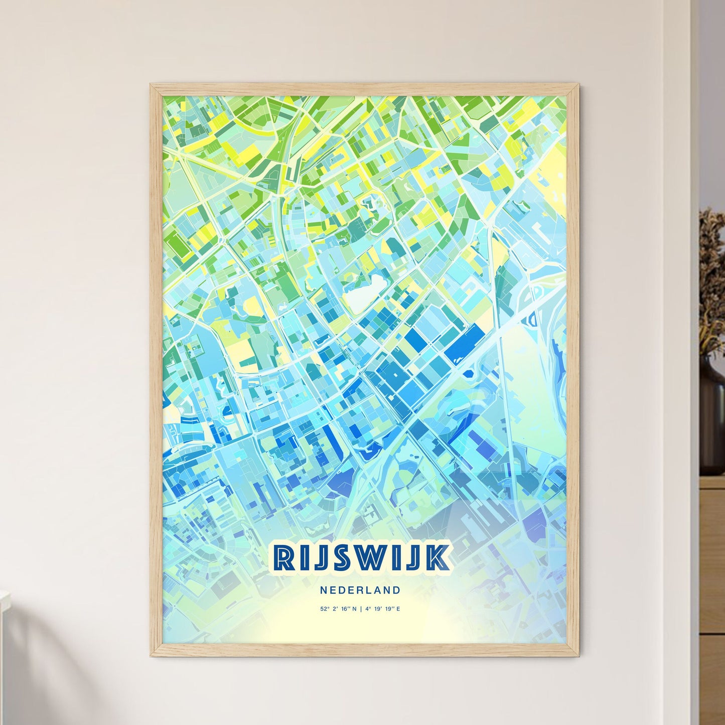 Colorful RIJSWIJK NETHERLANDS Fine Art Map Cool Blue