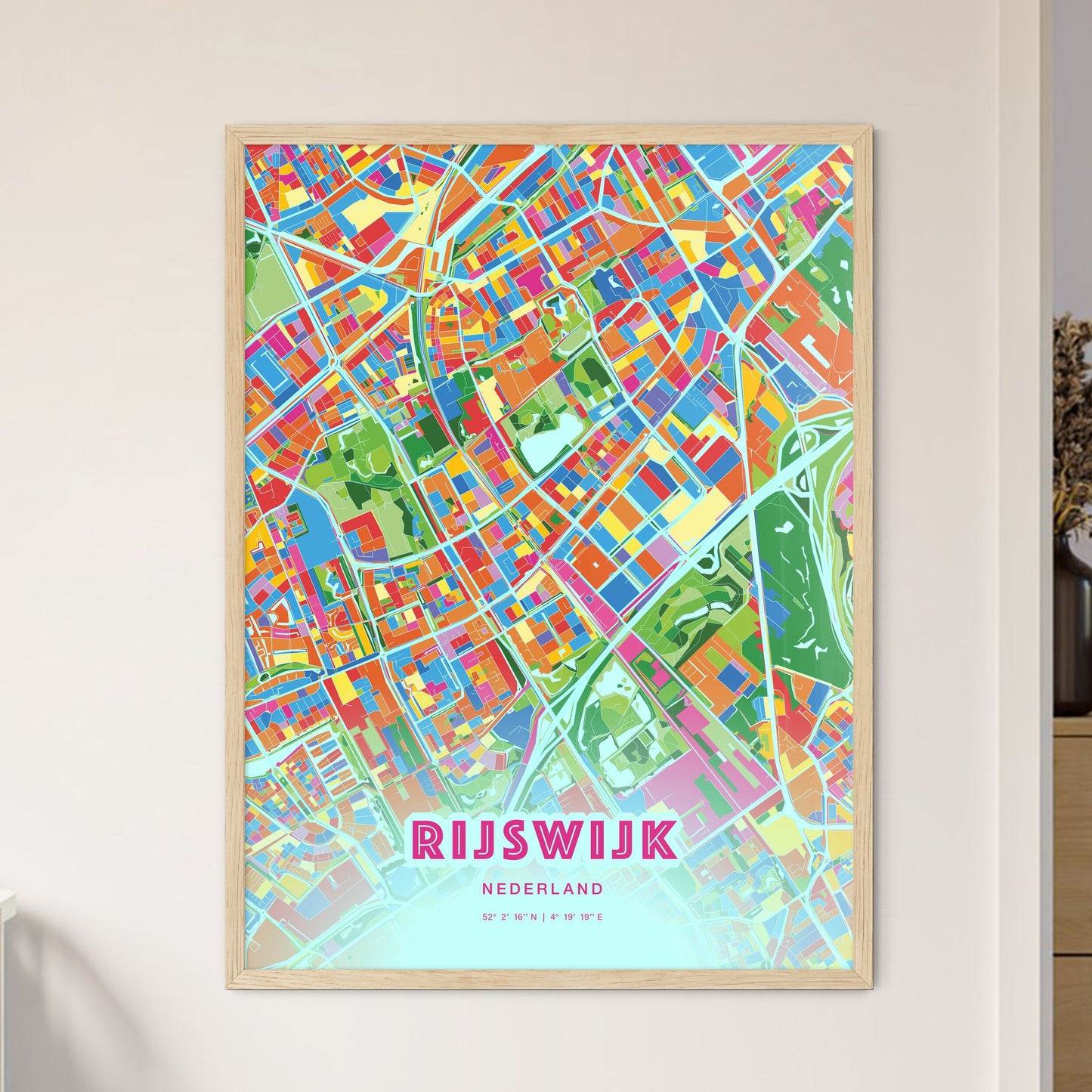 Colorful RIJSWIJK NETHERLANDS Fine Art Map Crazy Colors