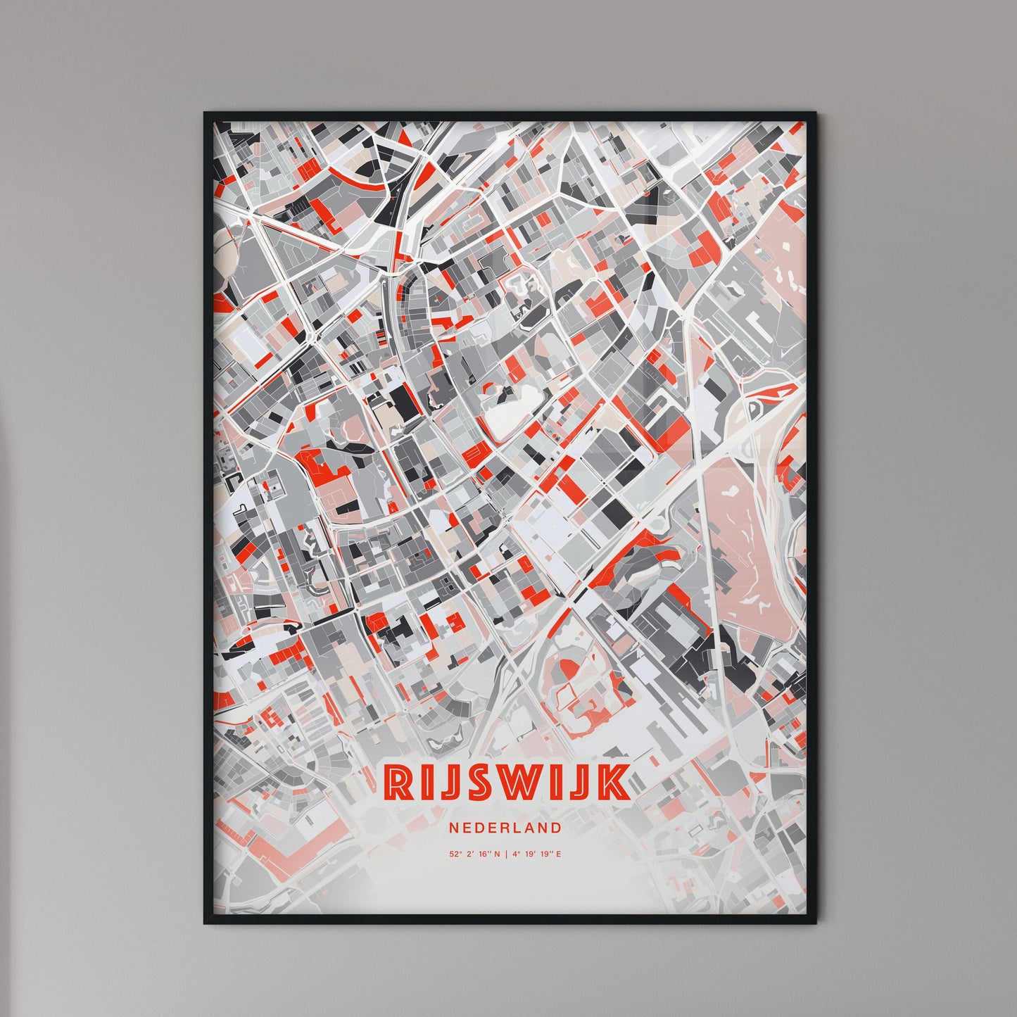 Colorful RIJSWIJK NETHERLANDS Fine Art Map Modern