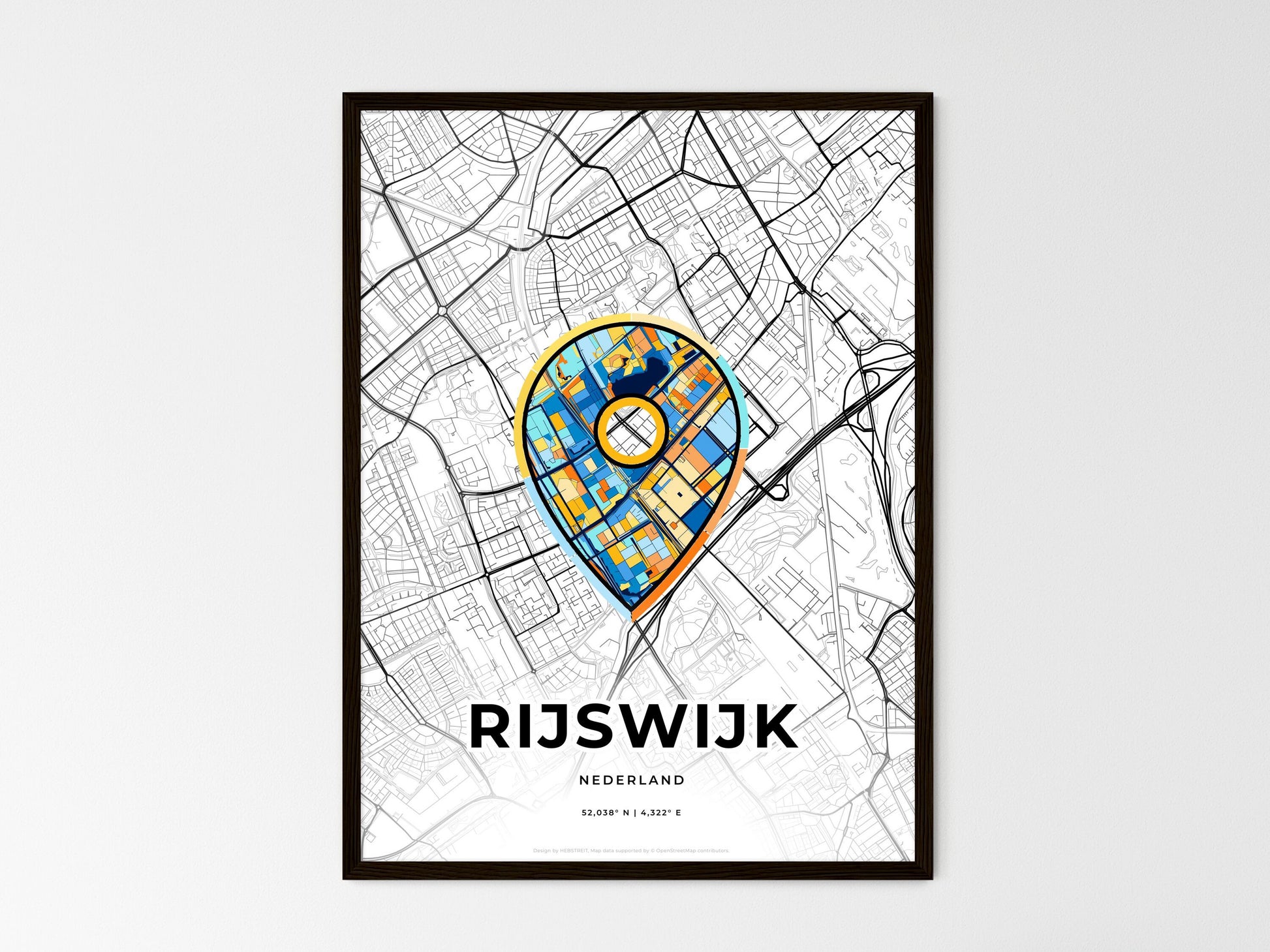 Rijswijk Netherlands wedding art map with pointer icon