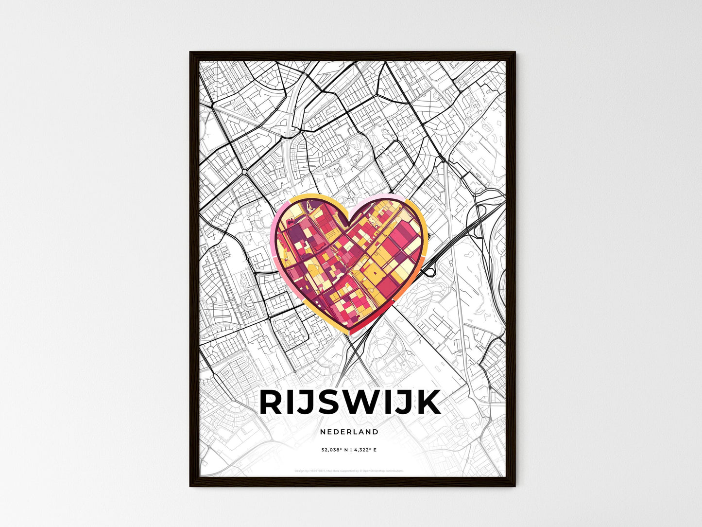 Rijswijk Netherlands wedding art map with heart icon
