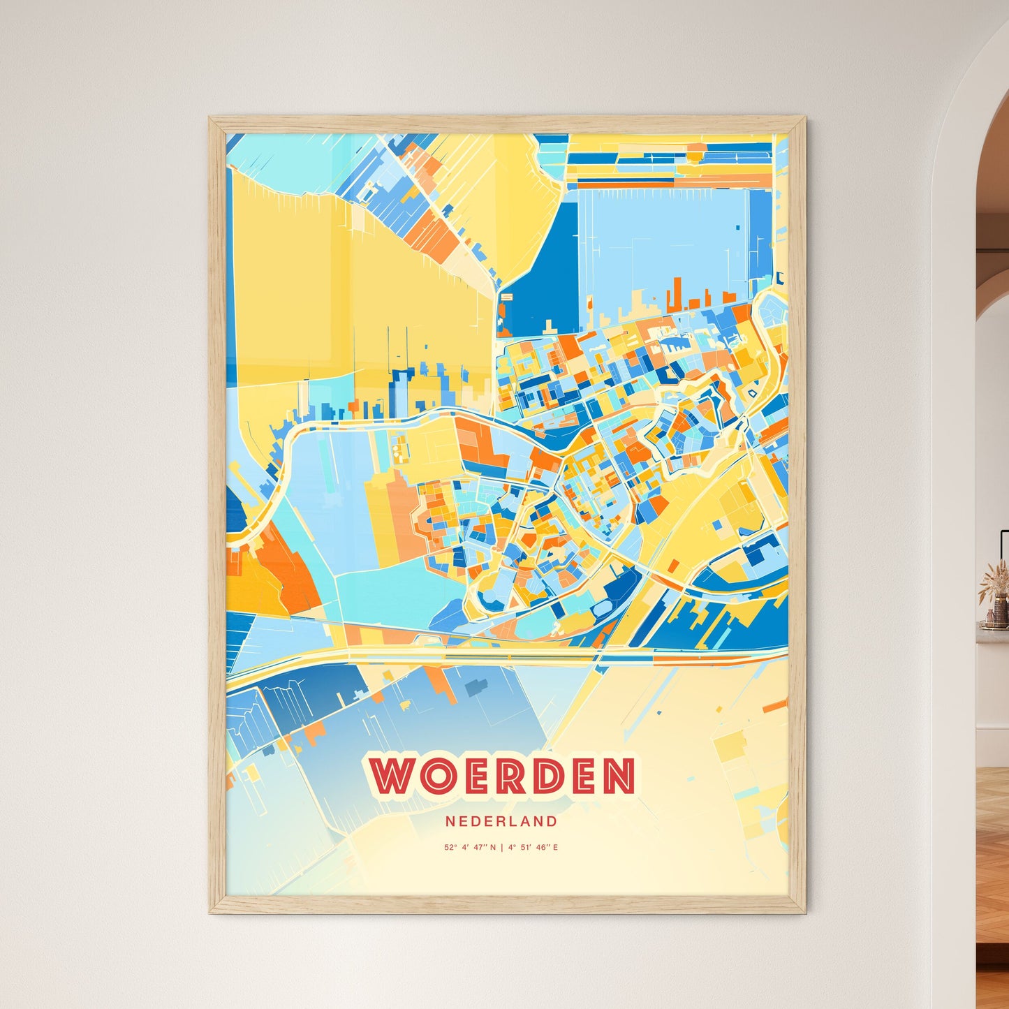 Colorful WOERDEN NETHERLANDS Fine Art Map Blue Orange