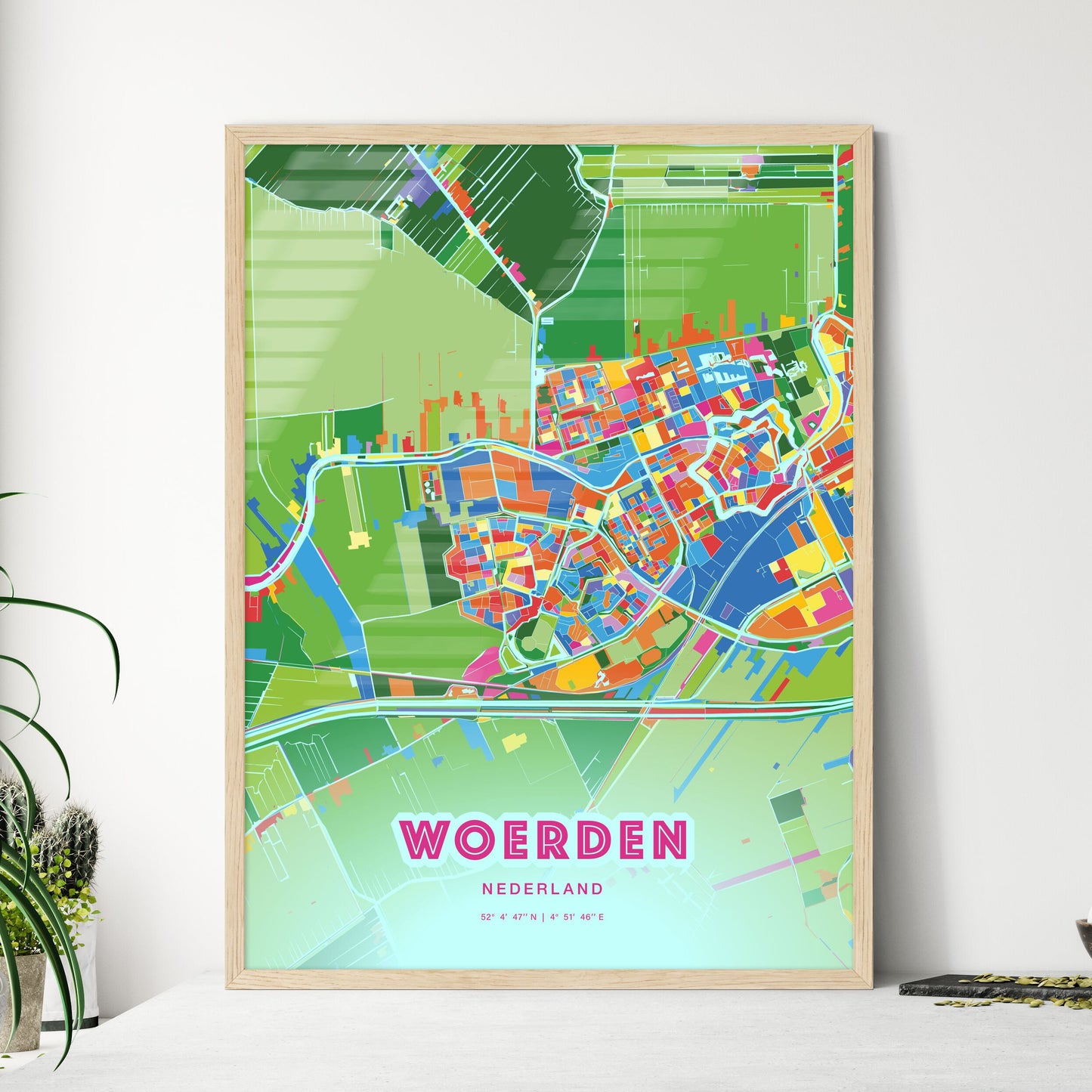Colorful WOERDEN NETHERLANDS Fine Art Map Crazy Colors