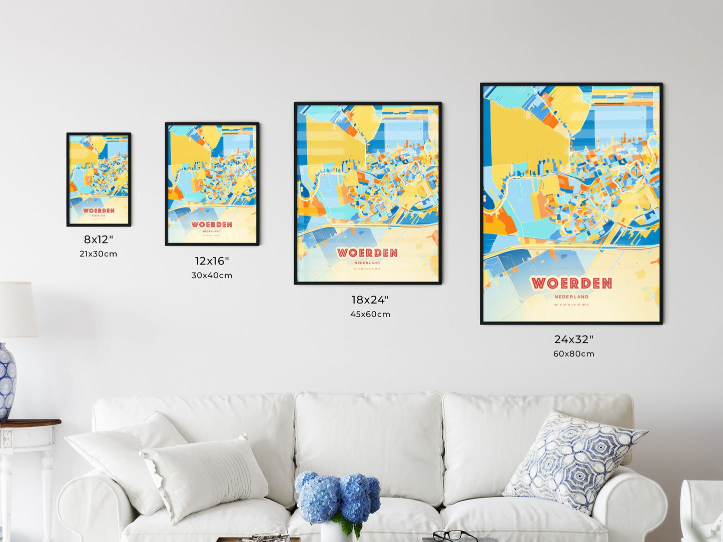 Colorful WOERDEN NETHERLANDS Fine Art Map Blue Orange